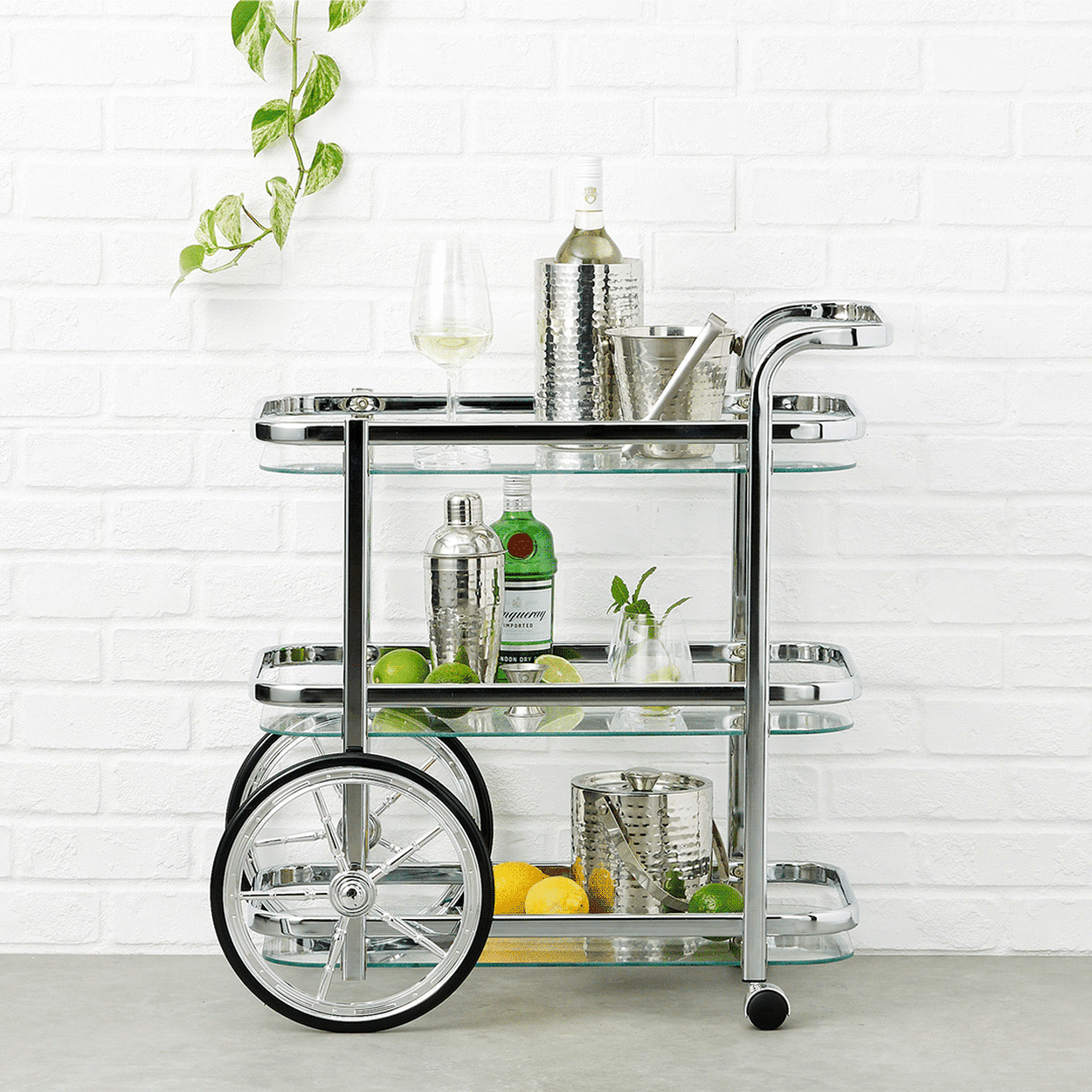 Norris Bar Cart Triple Shelf Silver Image 2