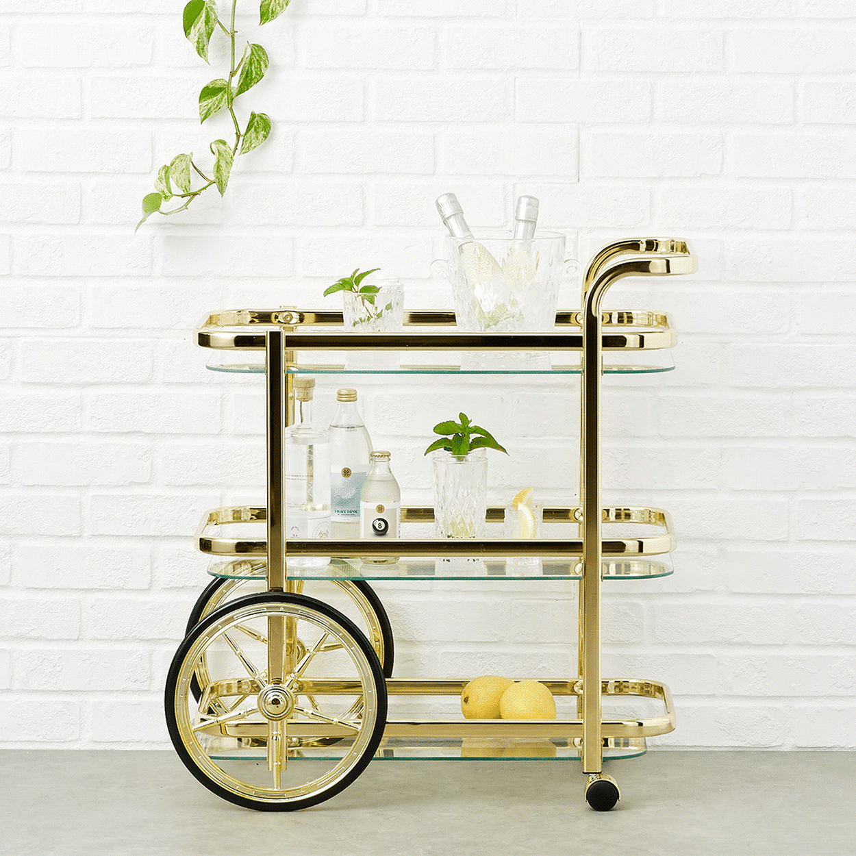 Orwell Bar Cart Triple Shelf Gold Image 2