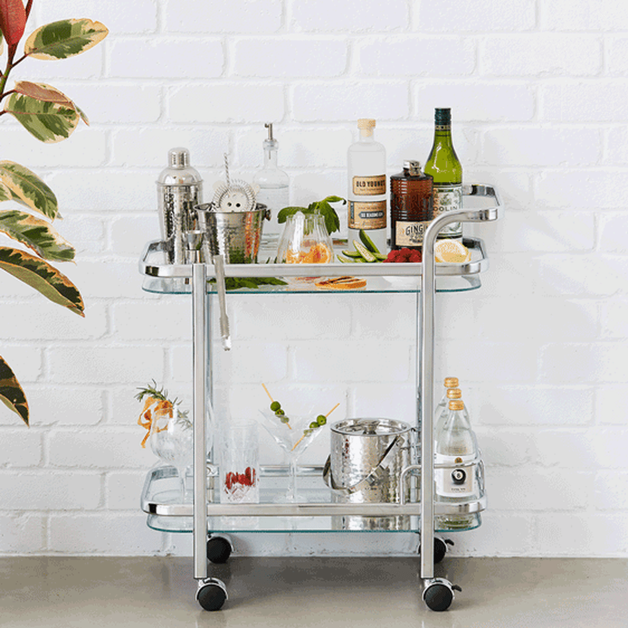 Piaf Bar Cart with Bottle Holder Silver Image 2