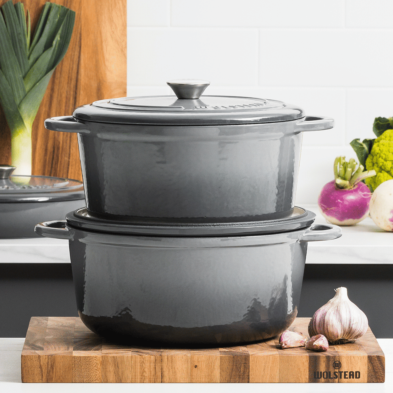 Wolstead Endure Round Enamel Cast Iron Casserole 26cm - 5L Grey Image 6