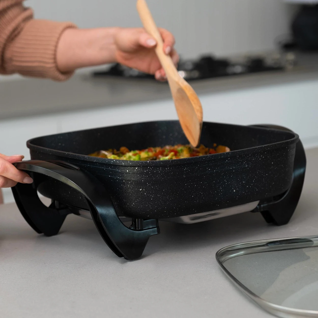Healthy Choice Stone Coat Electric Frypan 30cm Black Image 2