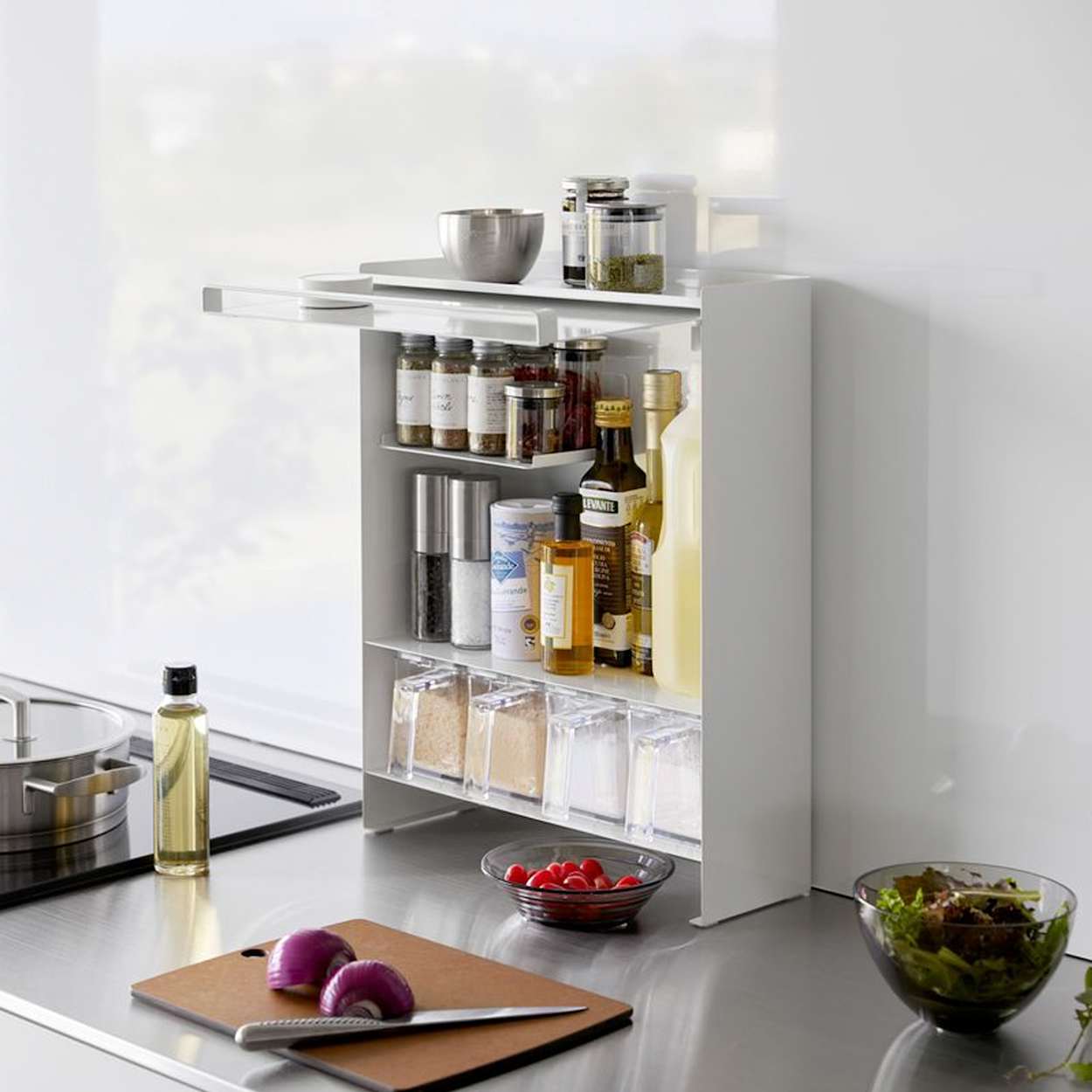 Yamazaki 2009 TOWER 3~Tiered Seasoning Rack, White, Steel/POM Resin, 38