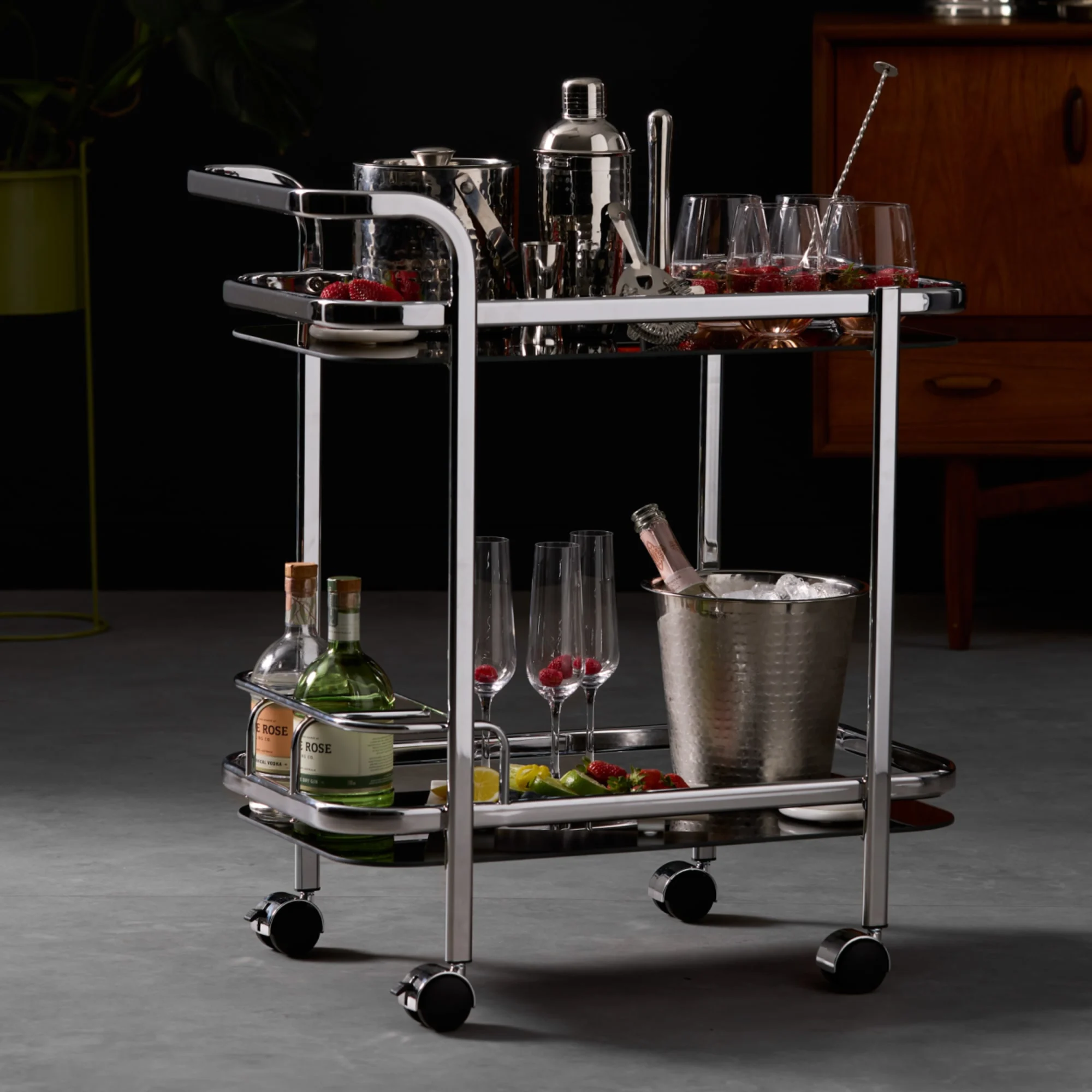 Branson Bar Cart with Bottle Holder Silver Black Image 3