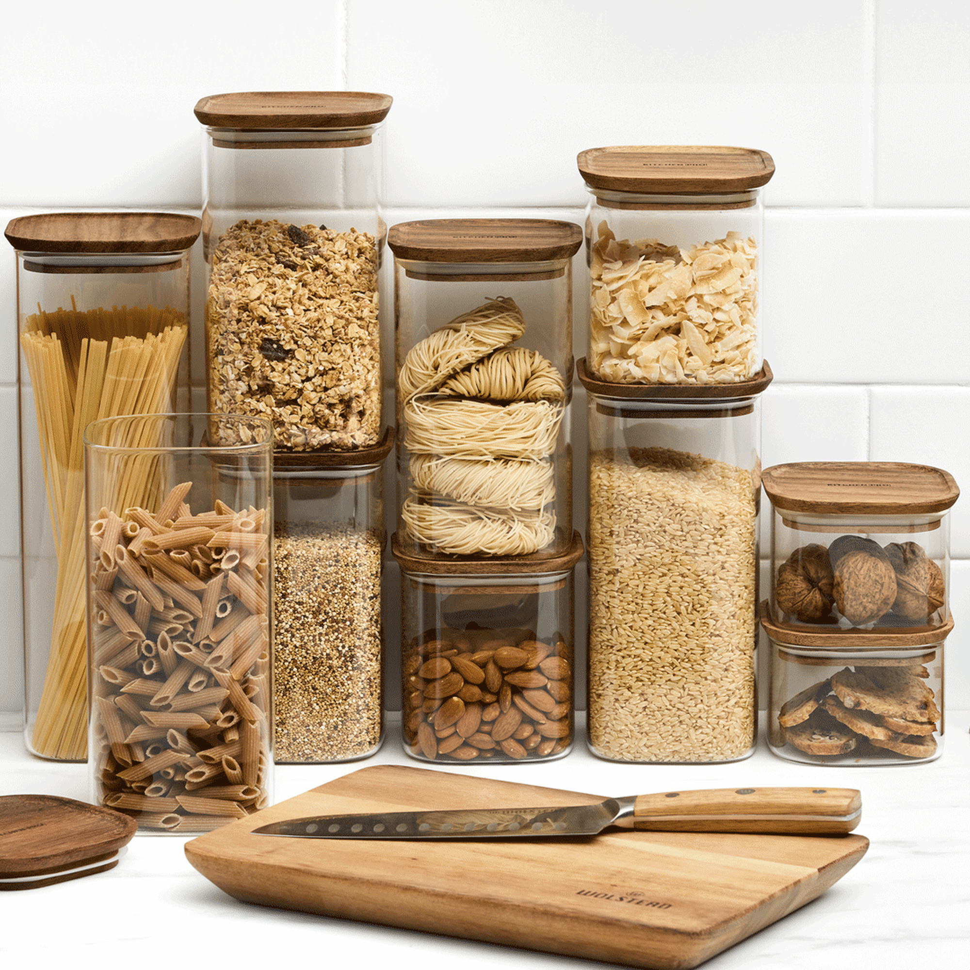 Kitchen Pro Core Glass Canister with Walnut Lid Set 10pc Image 2