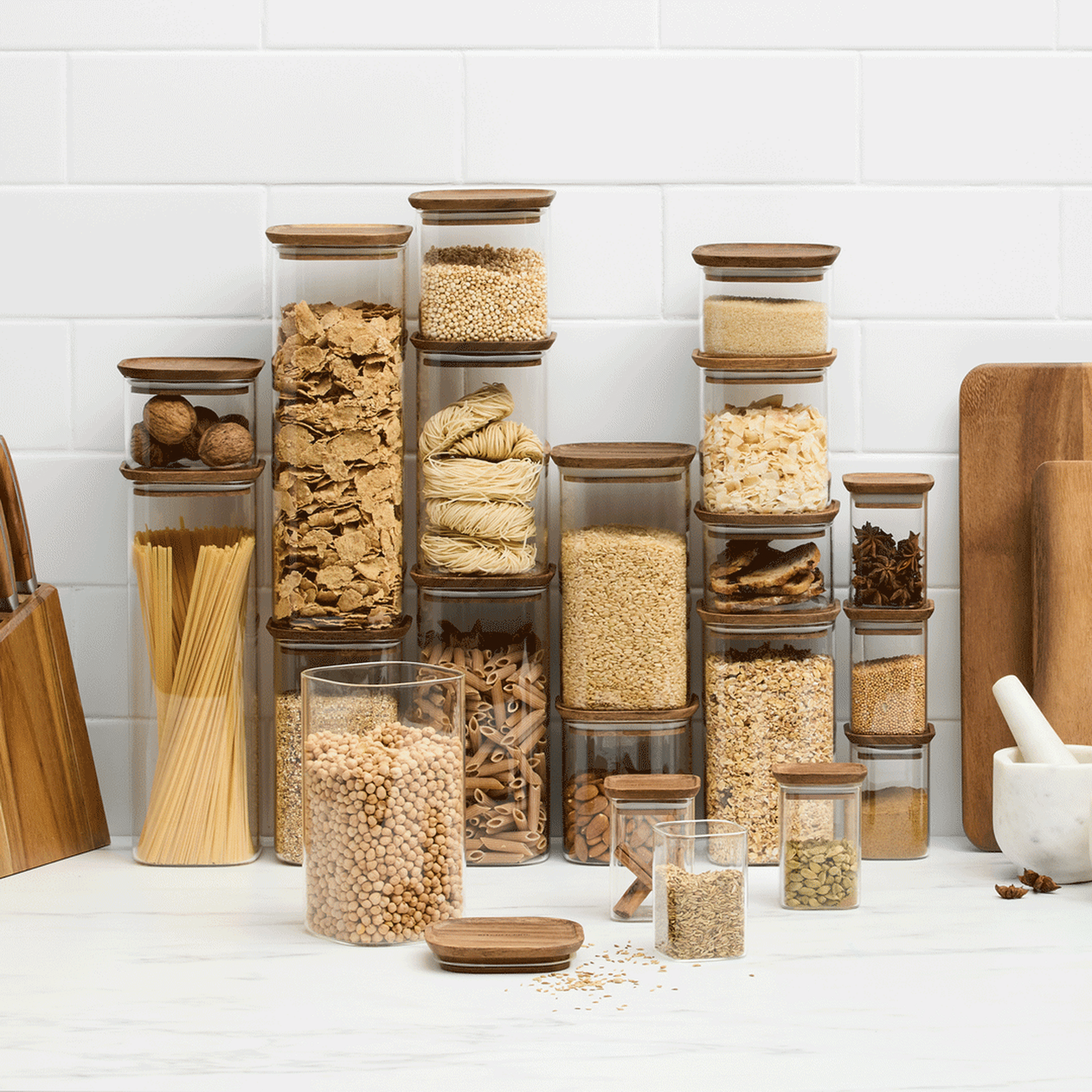Kitchen Pro Core Glass Canister with Walnut Lid Set 20pc Image 2