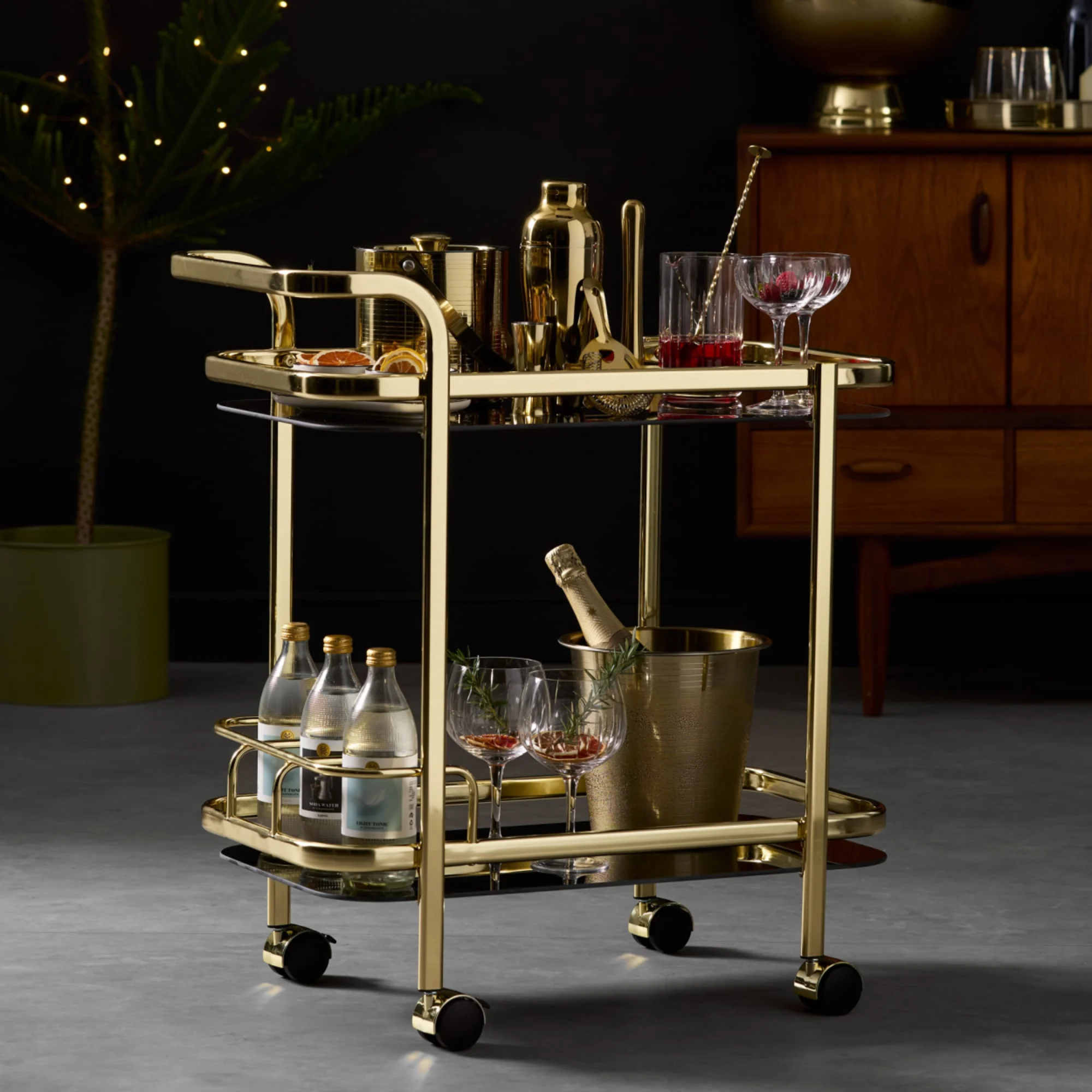 Windsor Bar Cart with Bottle Holder Gold Black Image 3