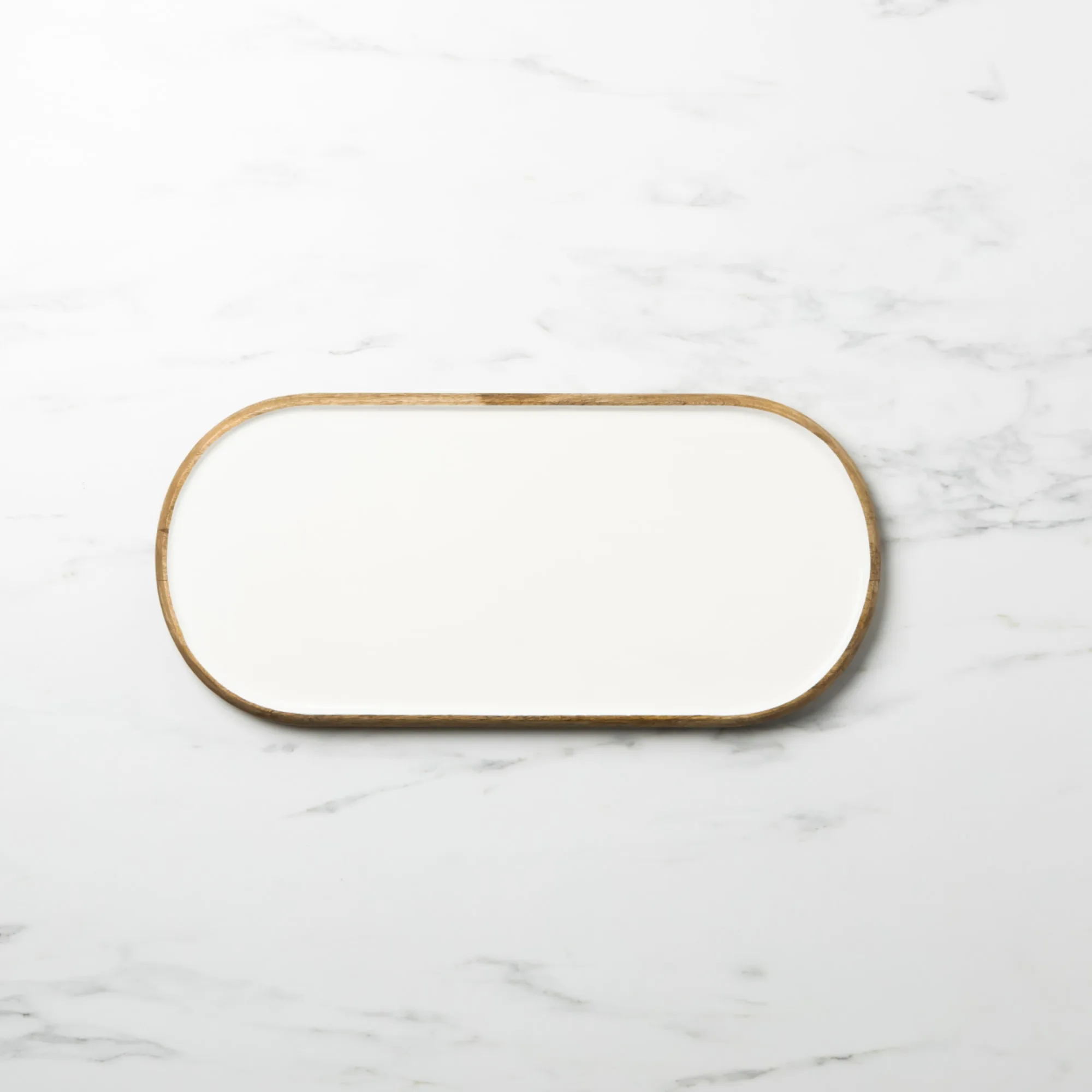 Salisbury & Co Calla Mango Wood Oval Tray 60x23cm White Image 1