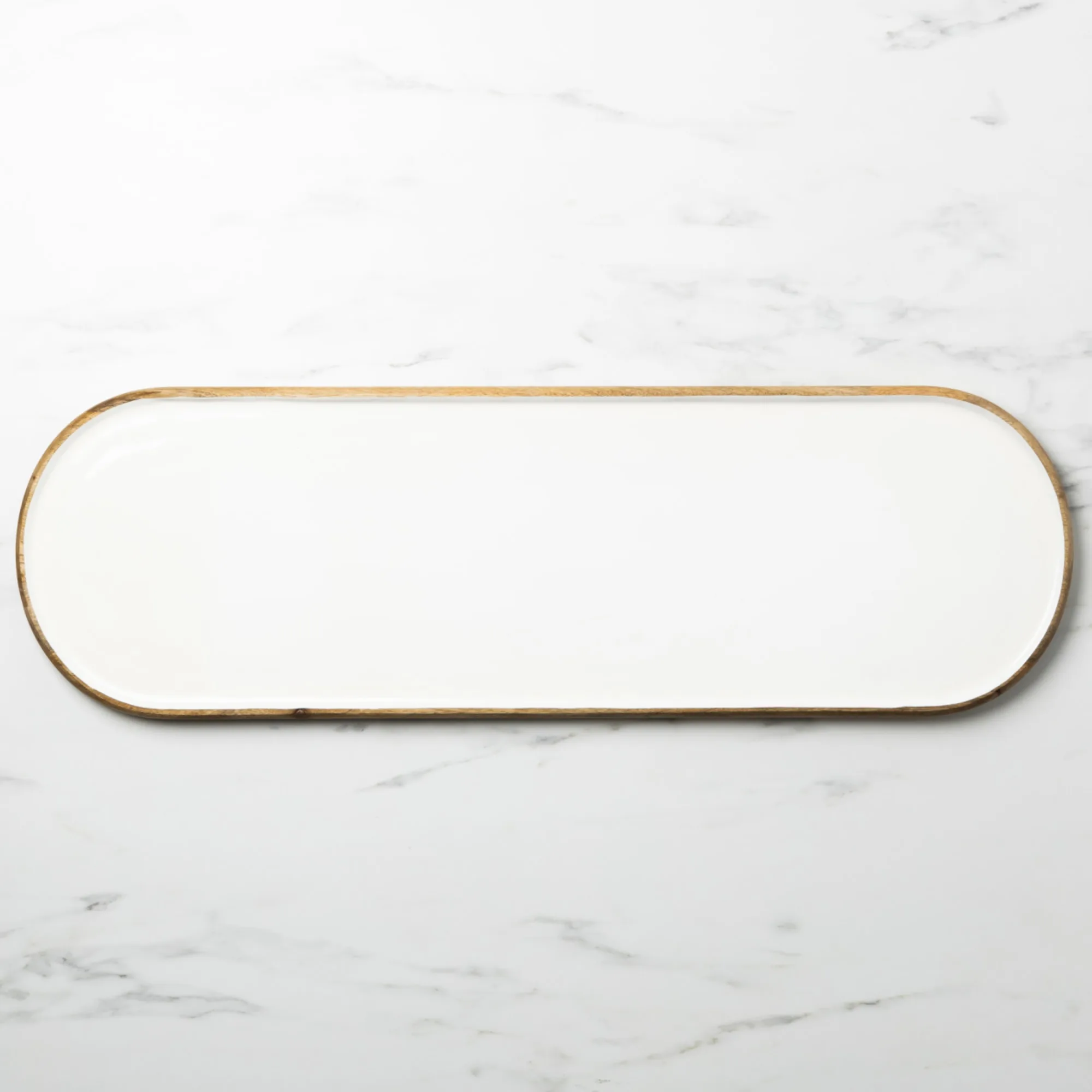 Salisbury & Co Calla Mango Wood Oval Tray 80x25cm White Image 1