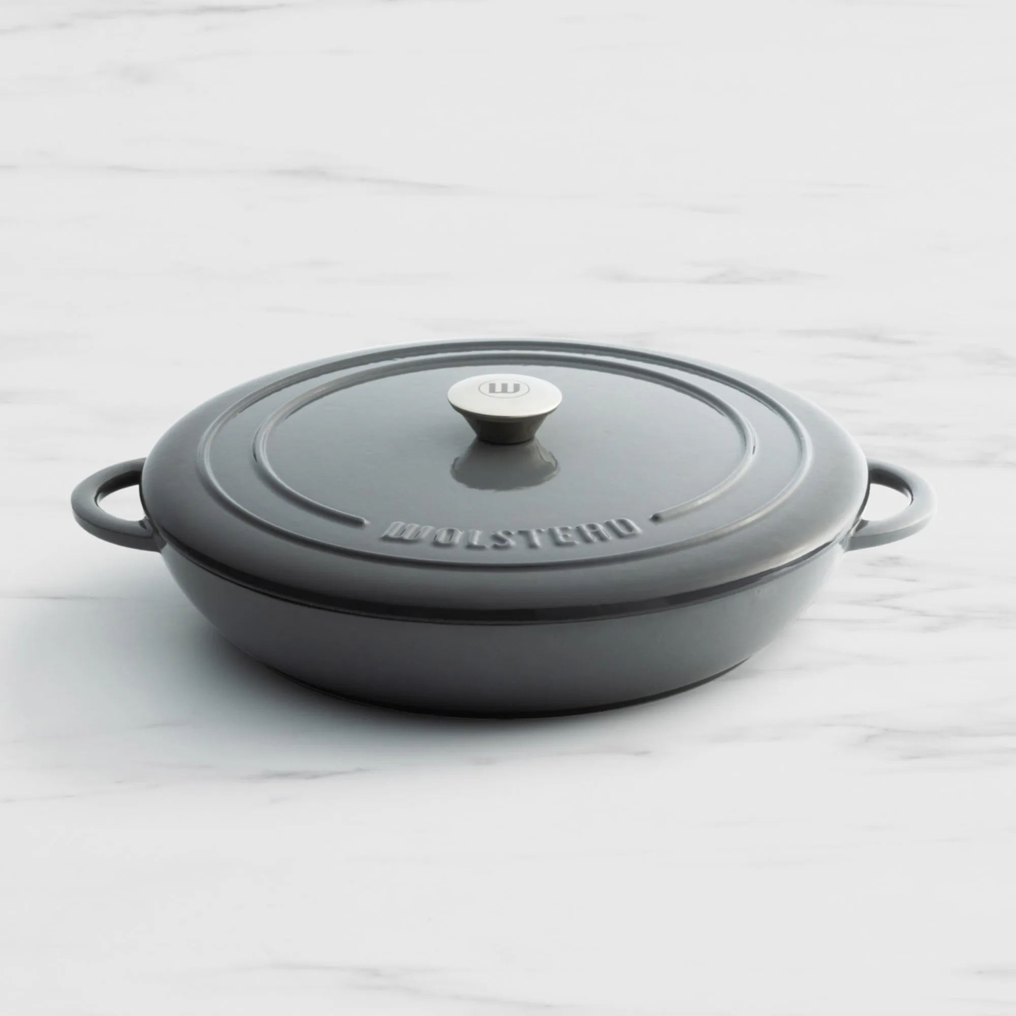 Wolstead Endure Round Enamel Cast Iron Shallow Casserole 30cm - 3.5L Grey Image 1