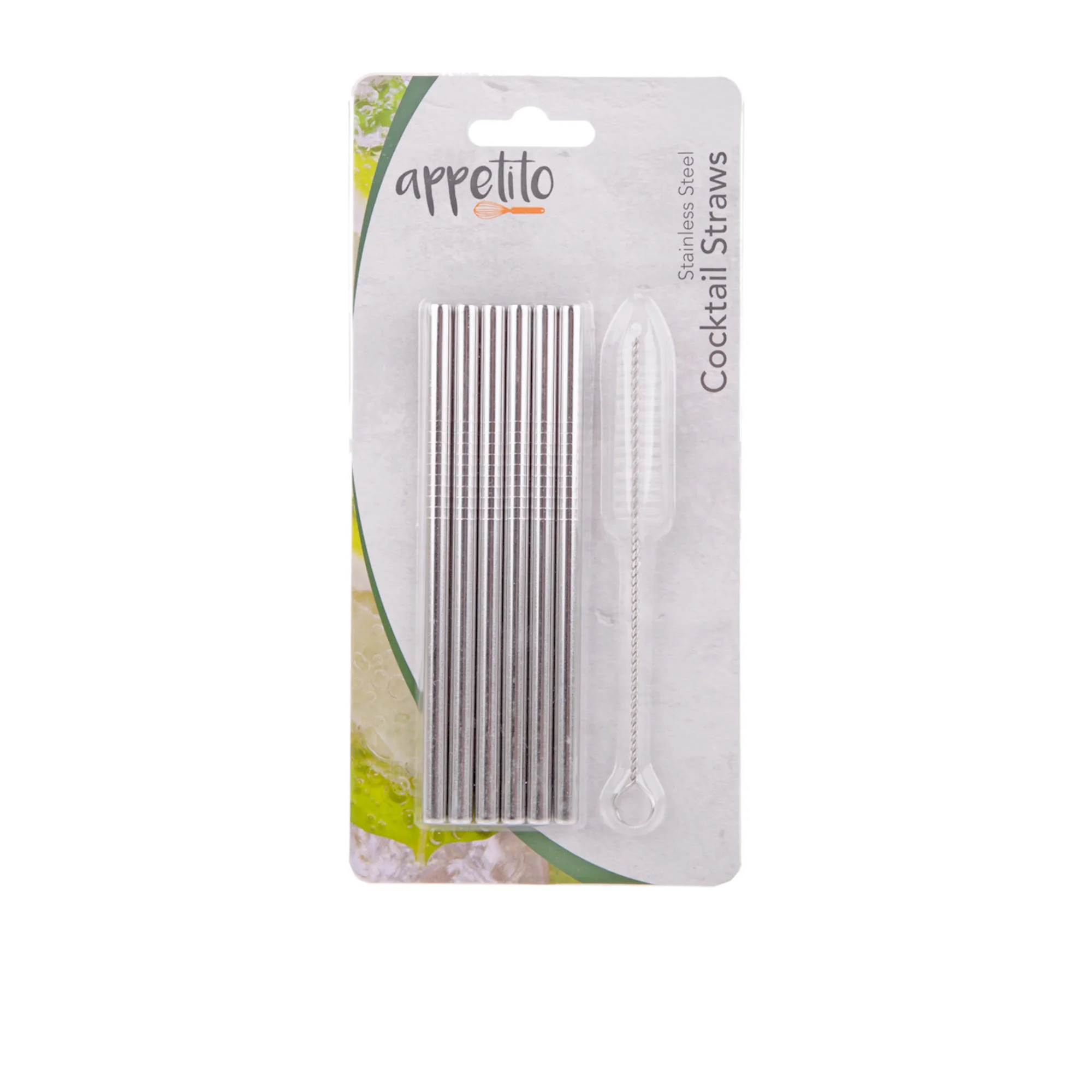 Appetito Stainless Steel Cocktail Straw with Brush Set of 6 Image 2