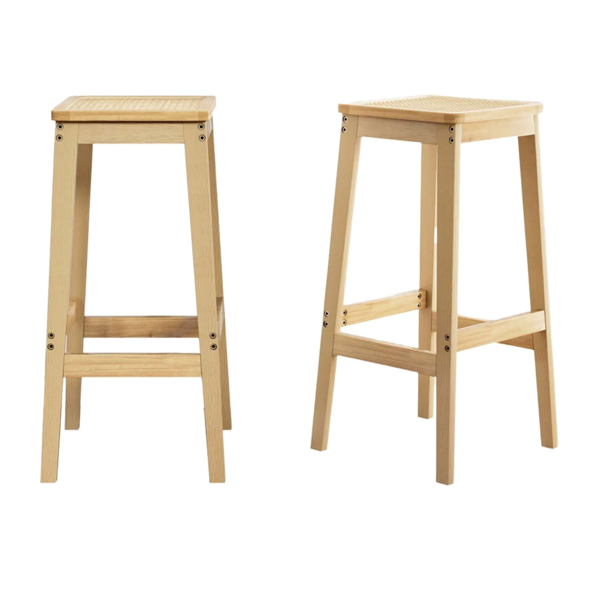 Artiss 2x Bar Stools Rubber Wood Stool Counter Chair Rattan Barstools Kitchen Image 1
