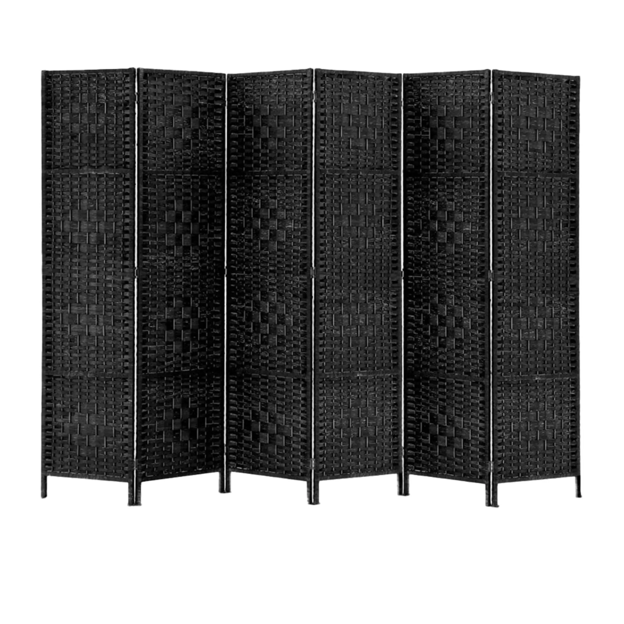 Artiss 6 Panel Rattan Room Divider Black Image 1