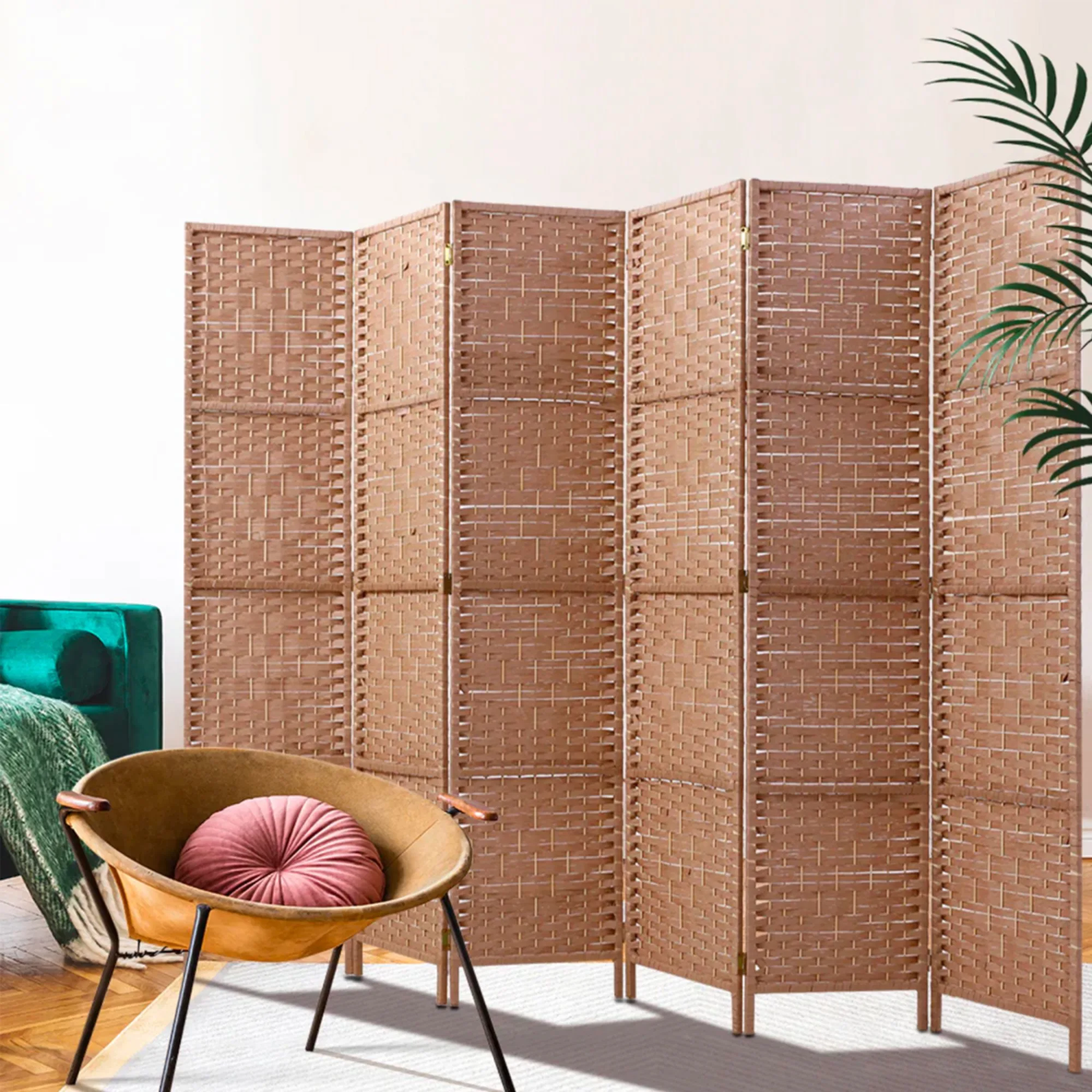 Artiss 6 Panel Rattan Room Divider Natural Image 2
