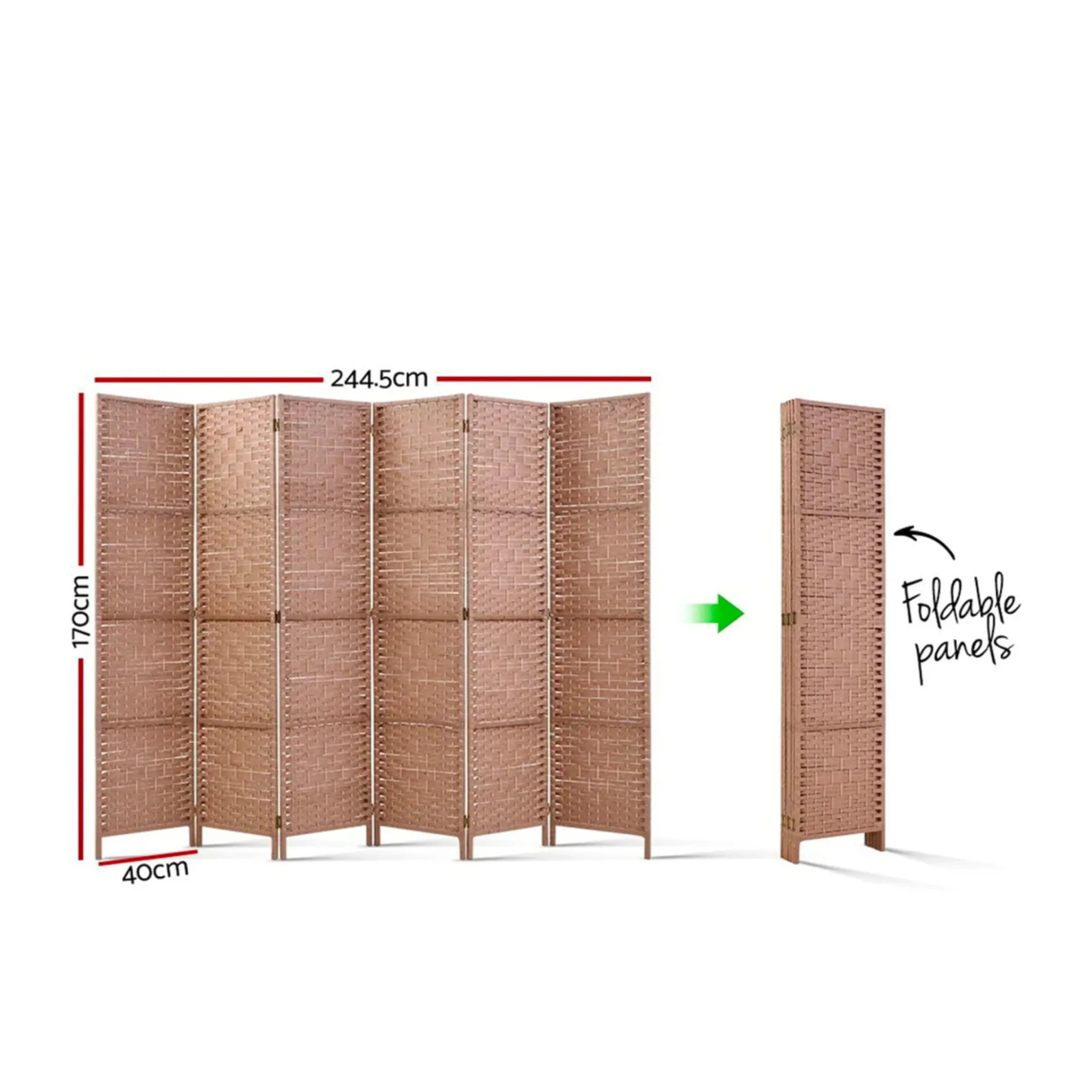 Artiss 6 Panel Rattan Room Divider Natural Image 3