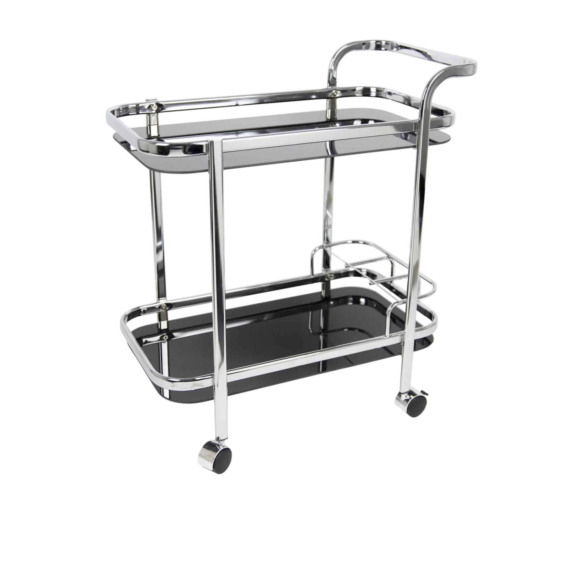 Branson Bar Cart with Bottle Holder Silver Black Image 1