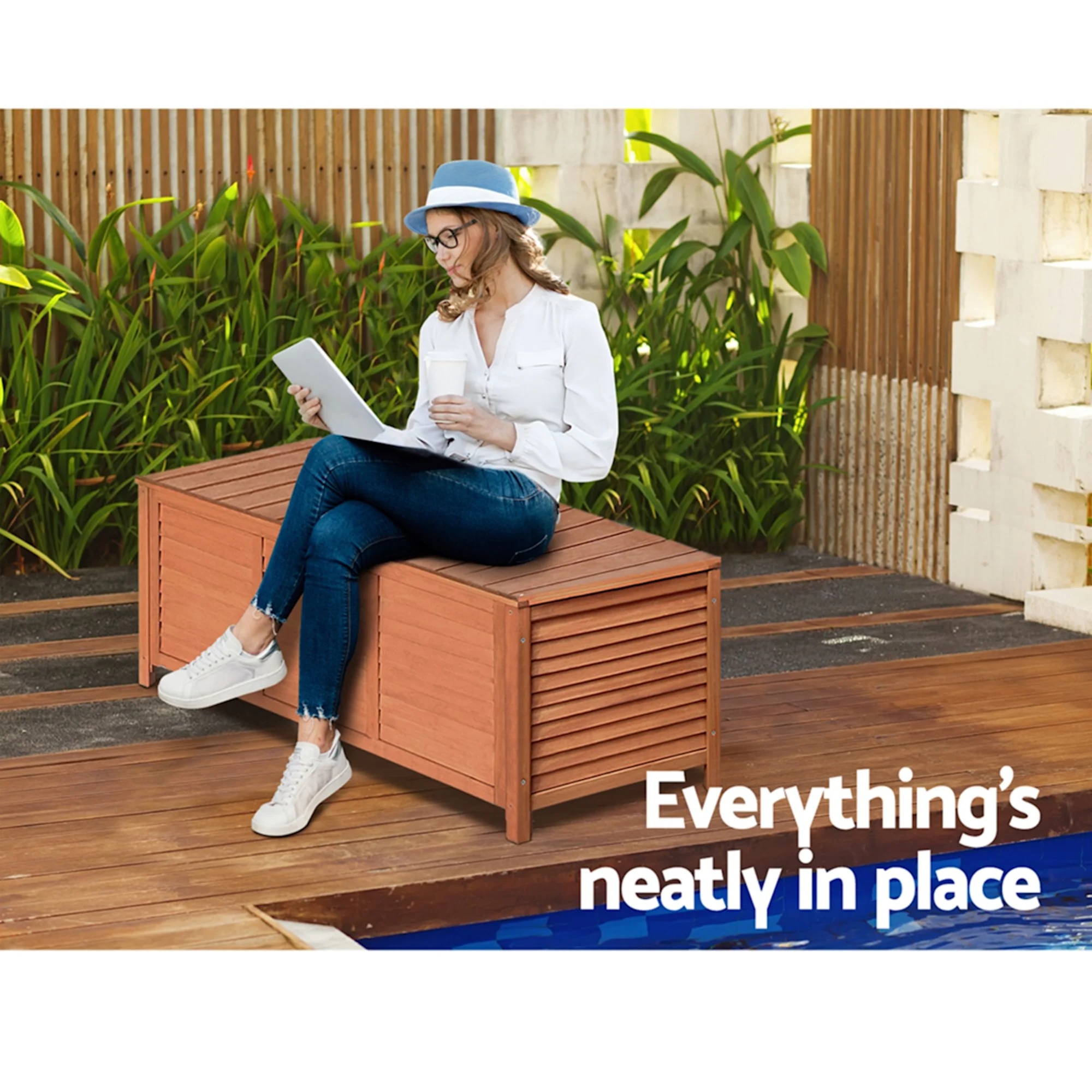 Gardeon Outdoor Storage Box 210L Oak Image 2