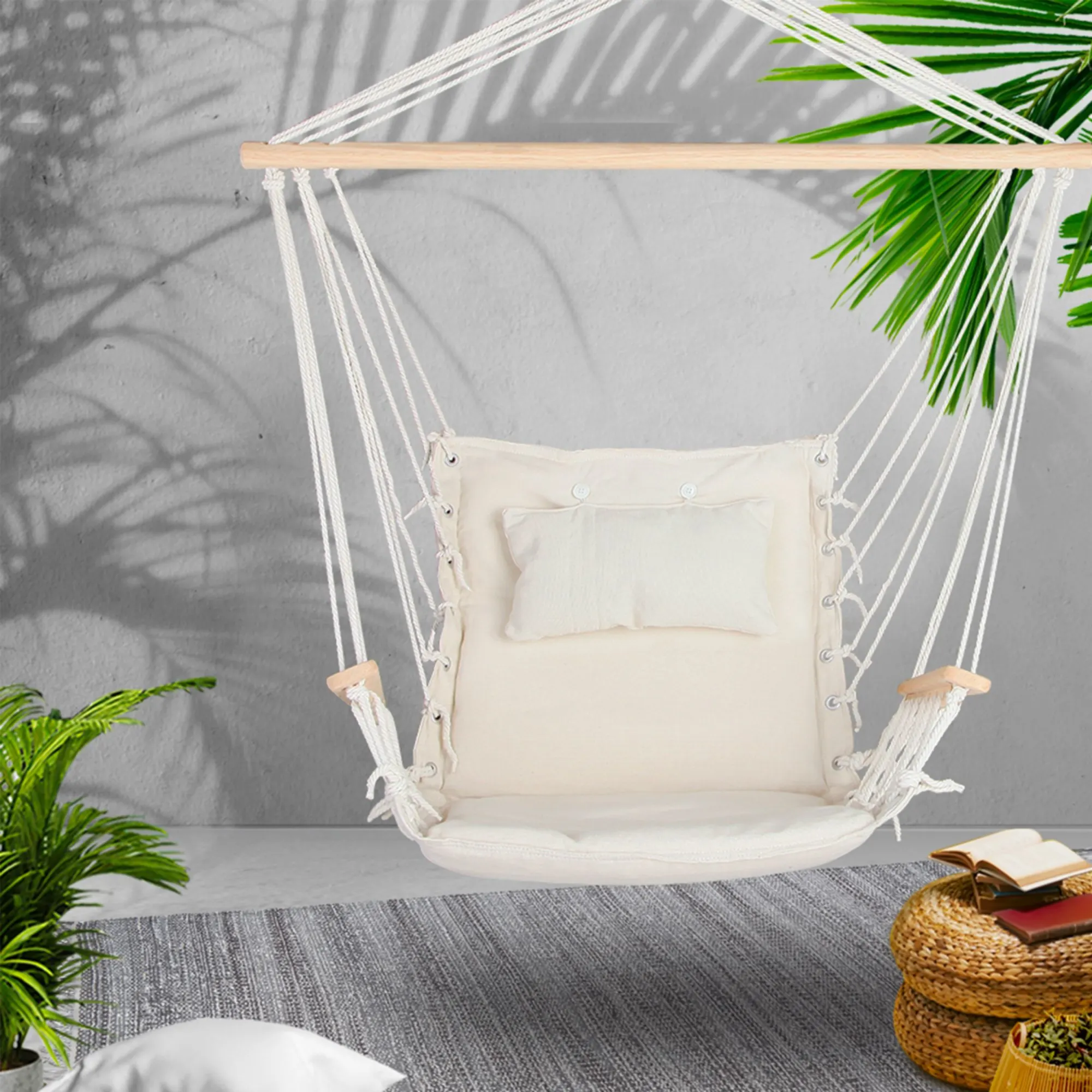 Gardeon Swing Chair Hammock Cream Image 2