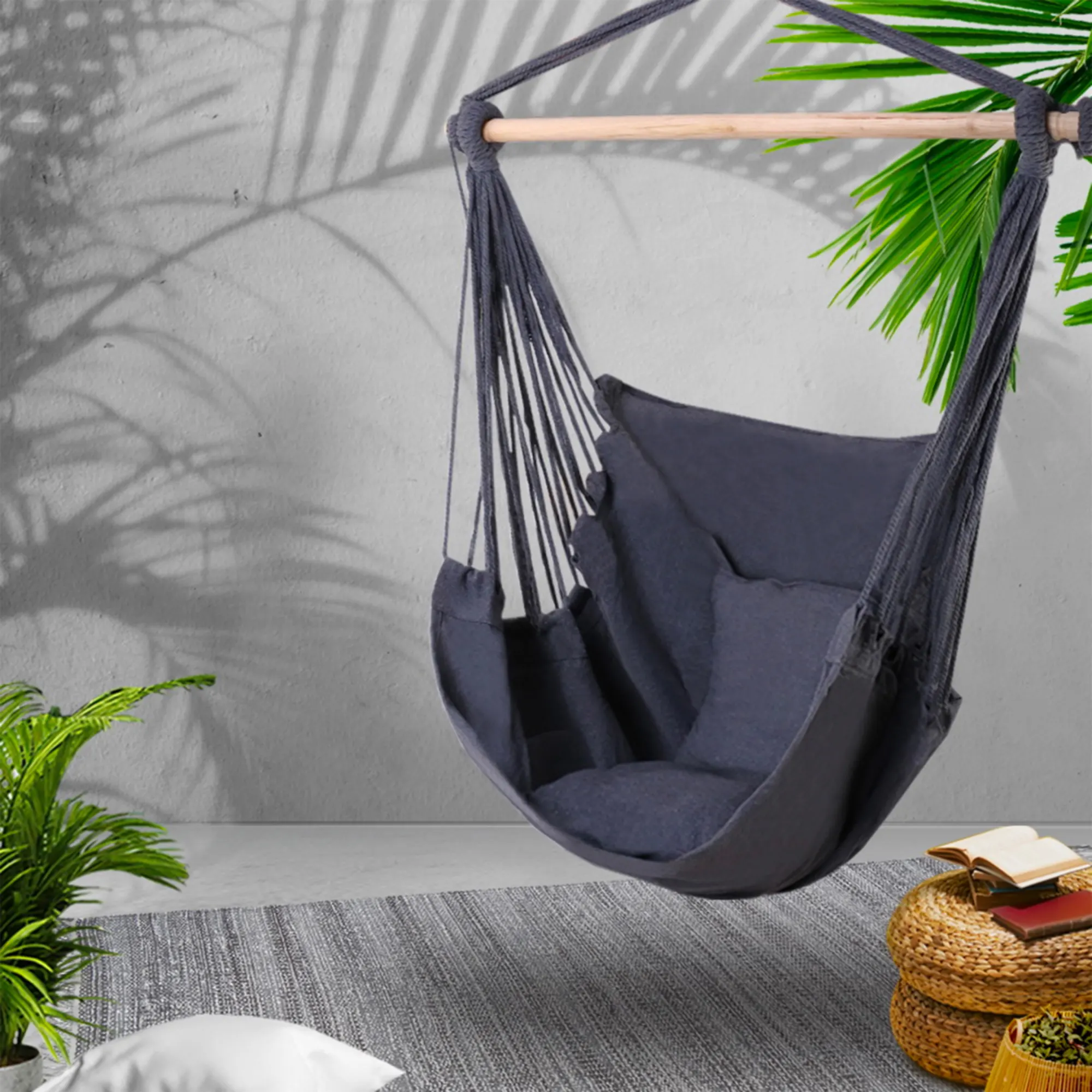 Gardeon Swing Chair Hammock with 2 Cushions Grey Image 2