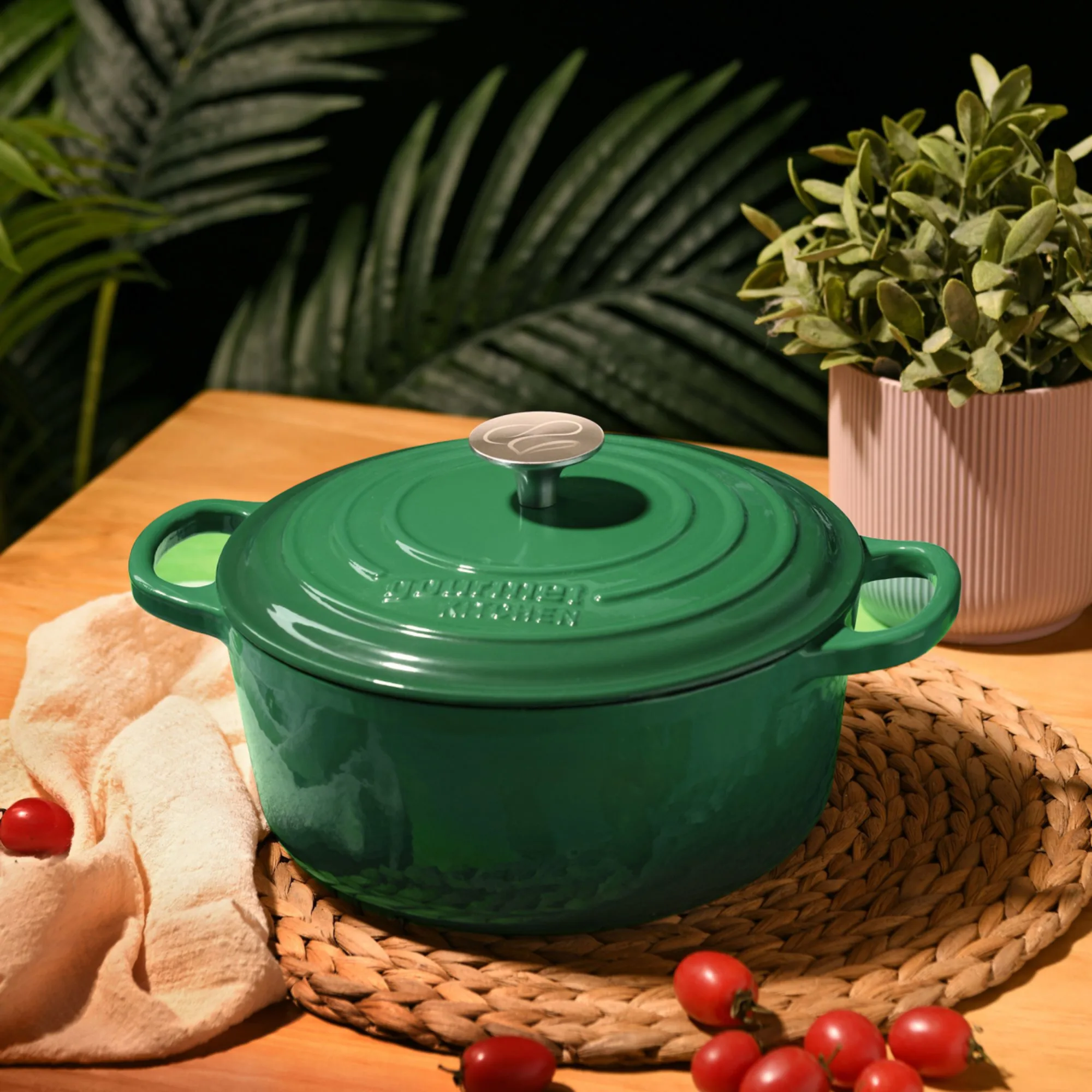 Gourmet Kitchen Cast Iron Casserole 24cm Eden Green Image 2