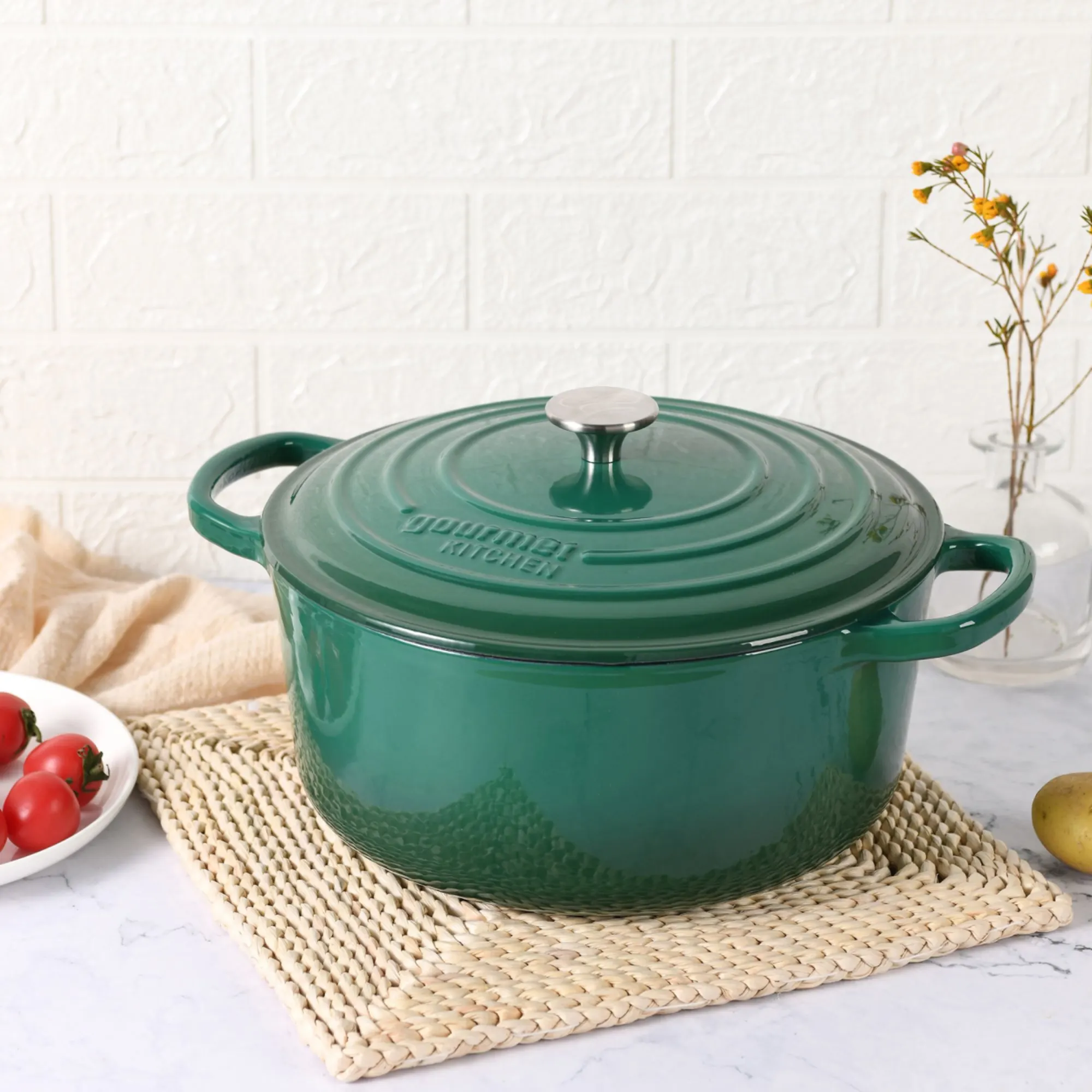 Gourmet Kitchen Cast Iron Casserole 24cm Eden Green Image 3