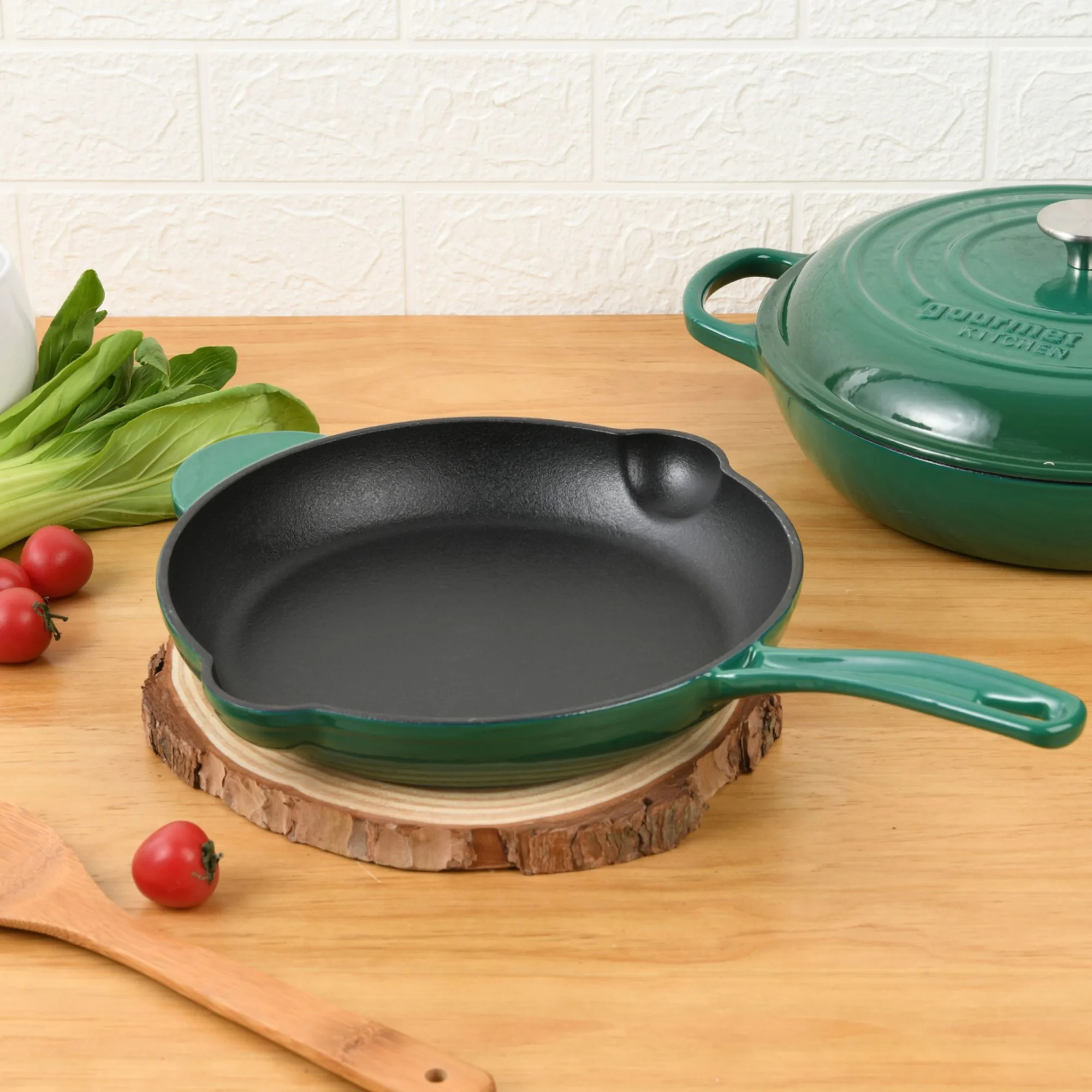 Gourmet Kitchen Cast Iron Fry Pan 26cm Eden Green Image 2