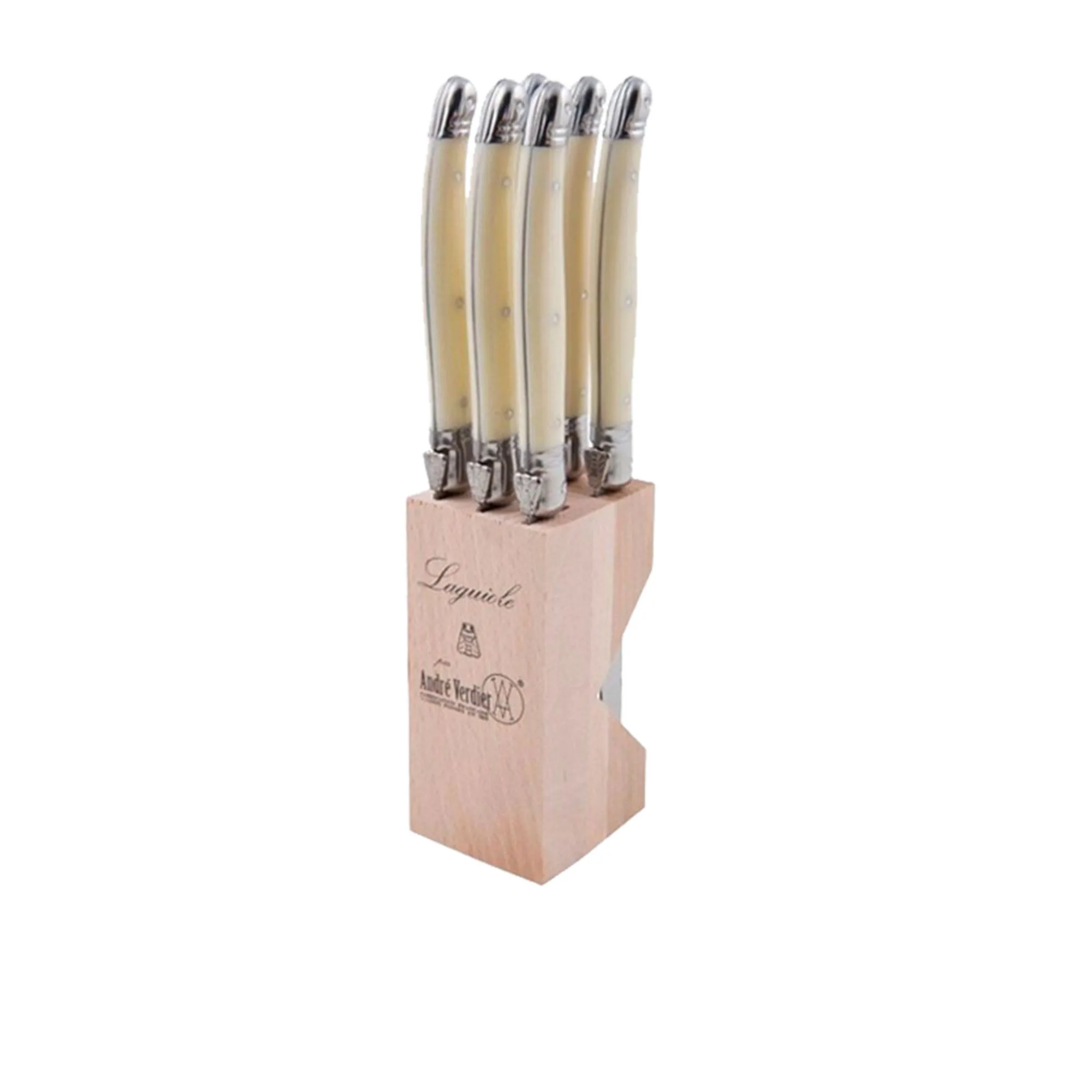 Laguiole by Andre Verdier Debutant 7pc Serrated Knife Block Set Ivory Image 1