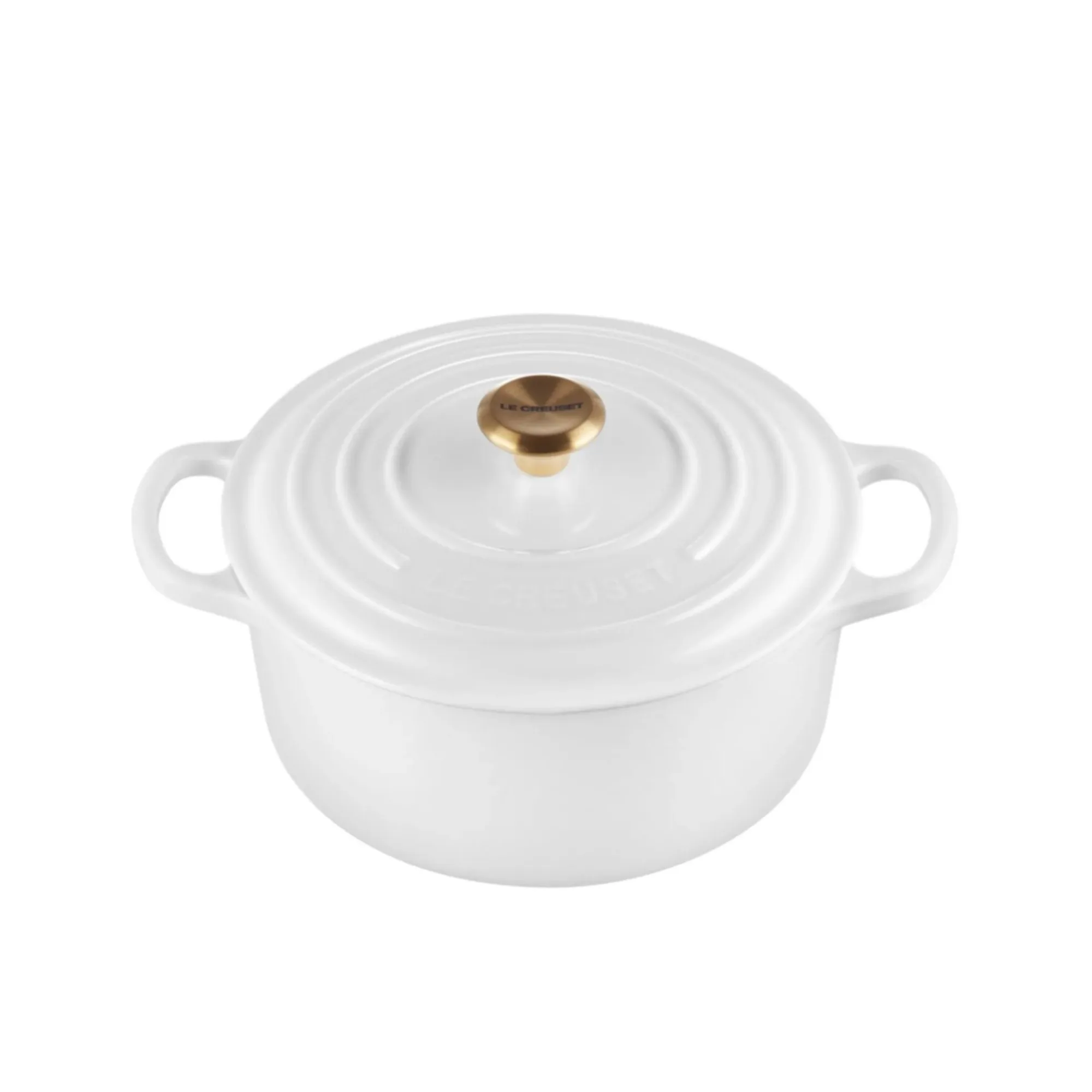 Le Creuset Signature Cast Iron Round Casserole 22cm - 3.3L White with Gold Knob Image 1