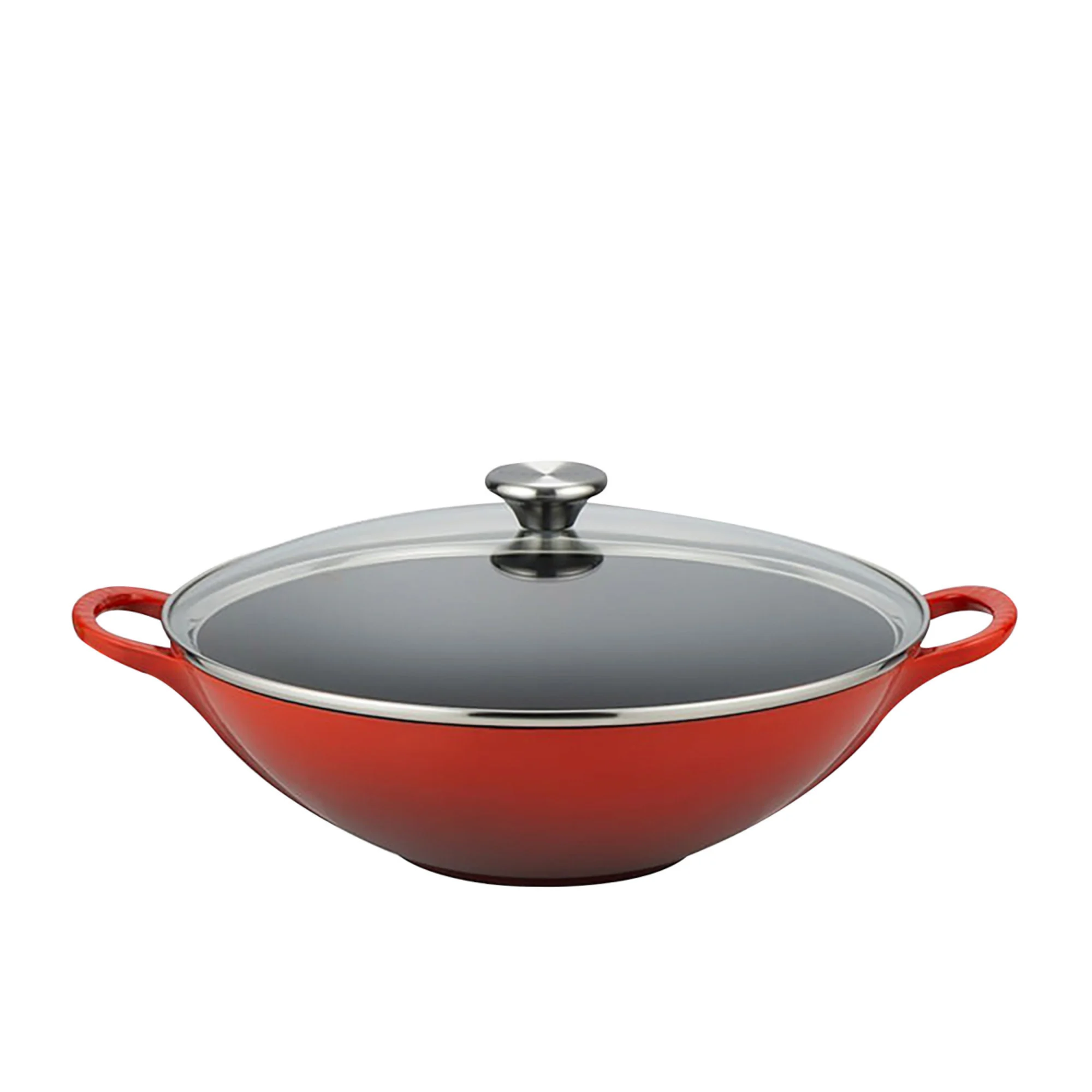 Le Creuset Cast Iron Wok with Glass Lid 32cm Cerise Image 1