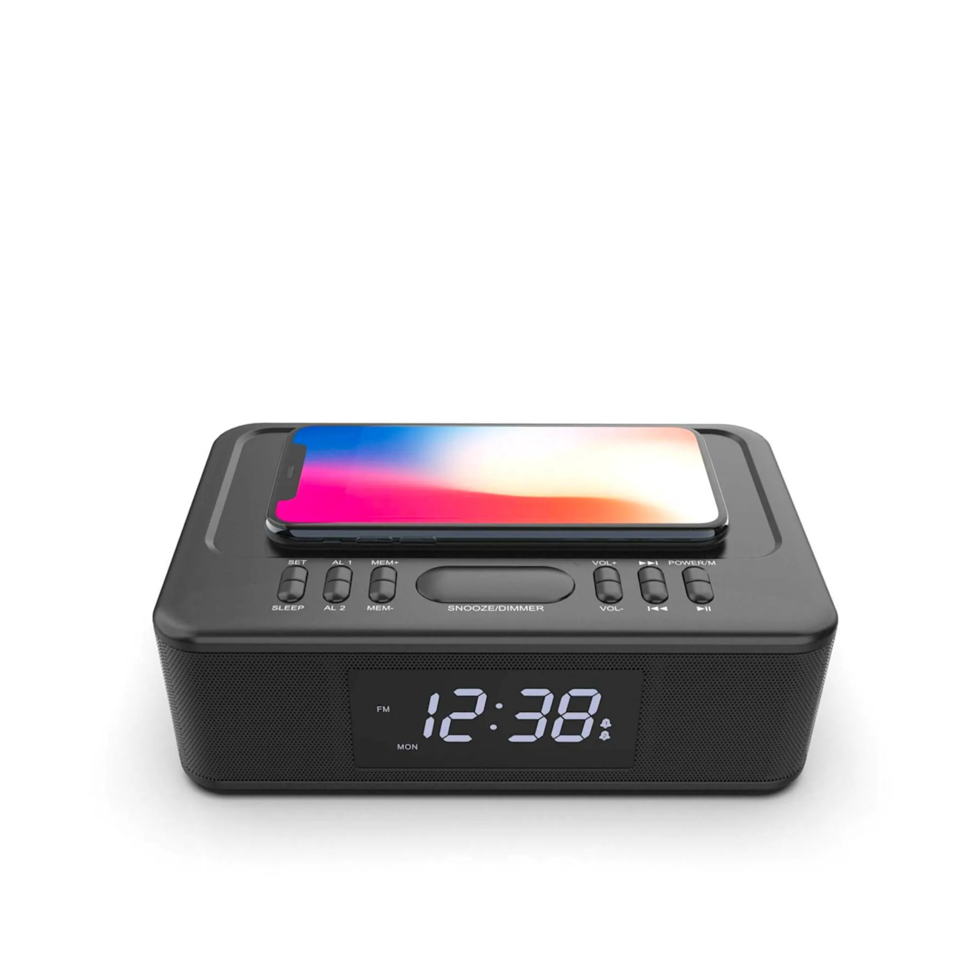 Lenoxx FM Clock Radio with Wireless Charger and Bluetooth Black Image 2