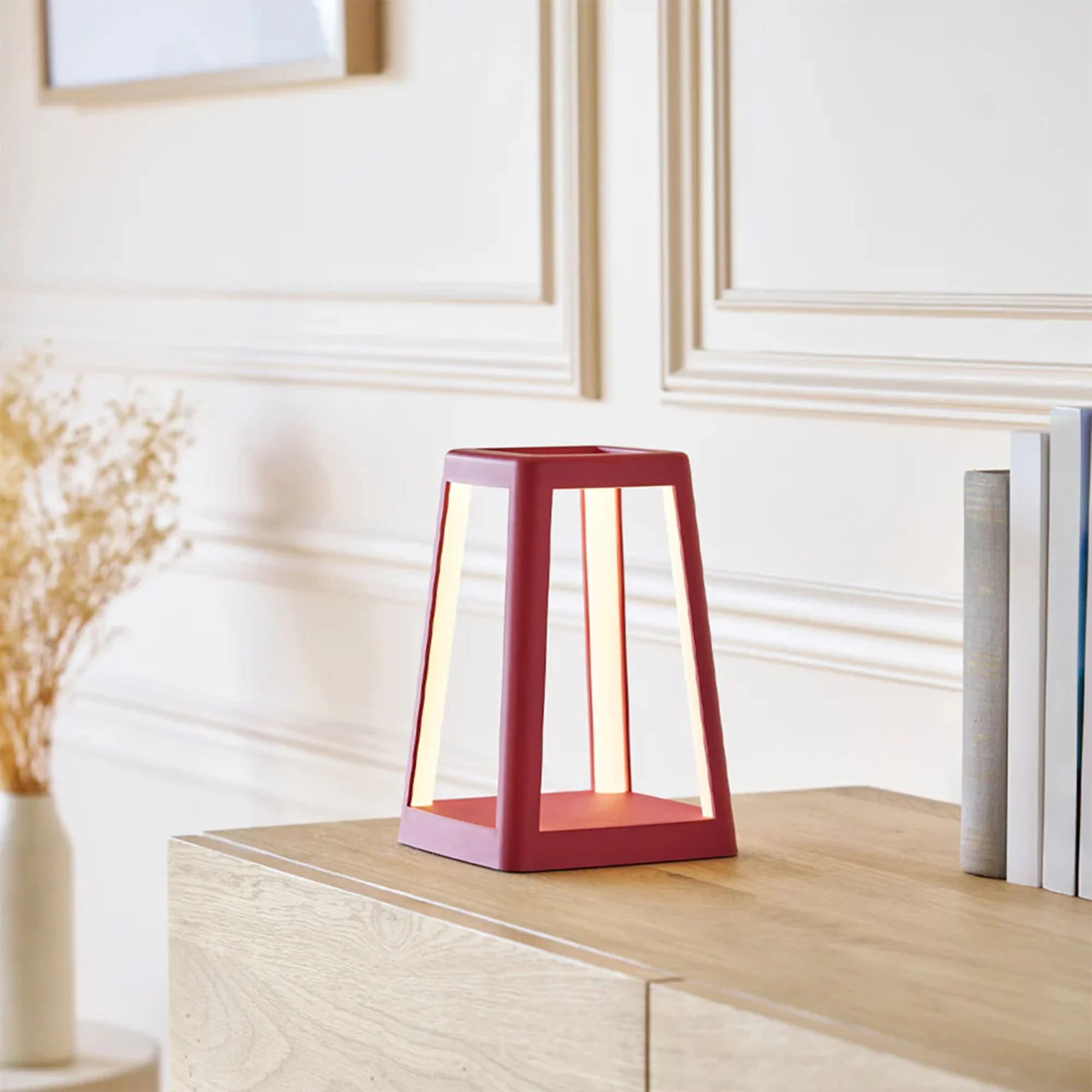 Lexon Lantern Portable Lamp with Built In Wireless Charger Red Image 2