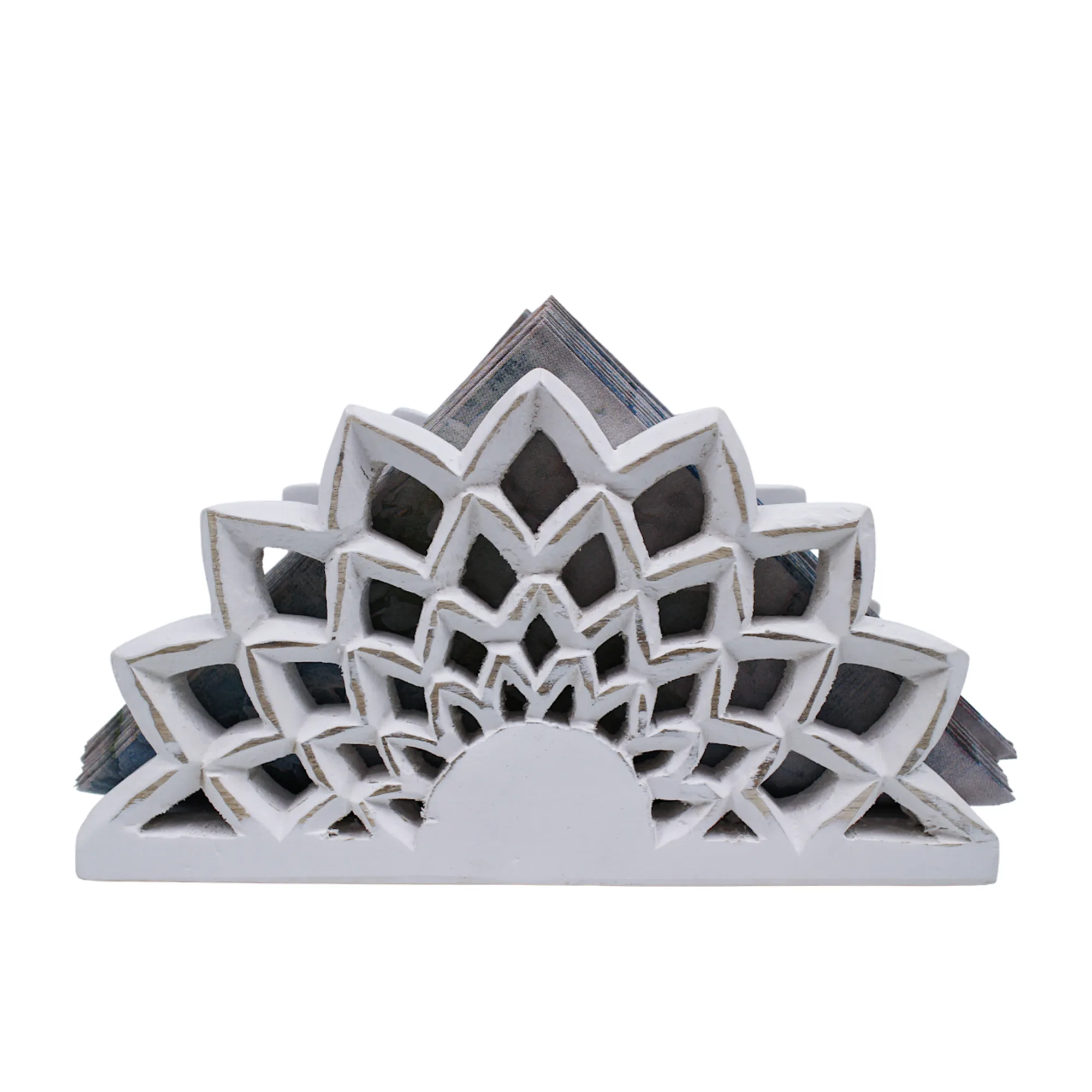 NF Living Flower Mango Wood Napkin Holder White Image 1