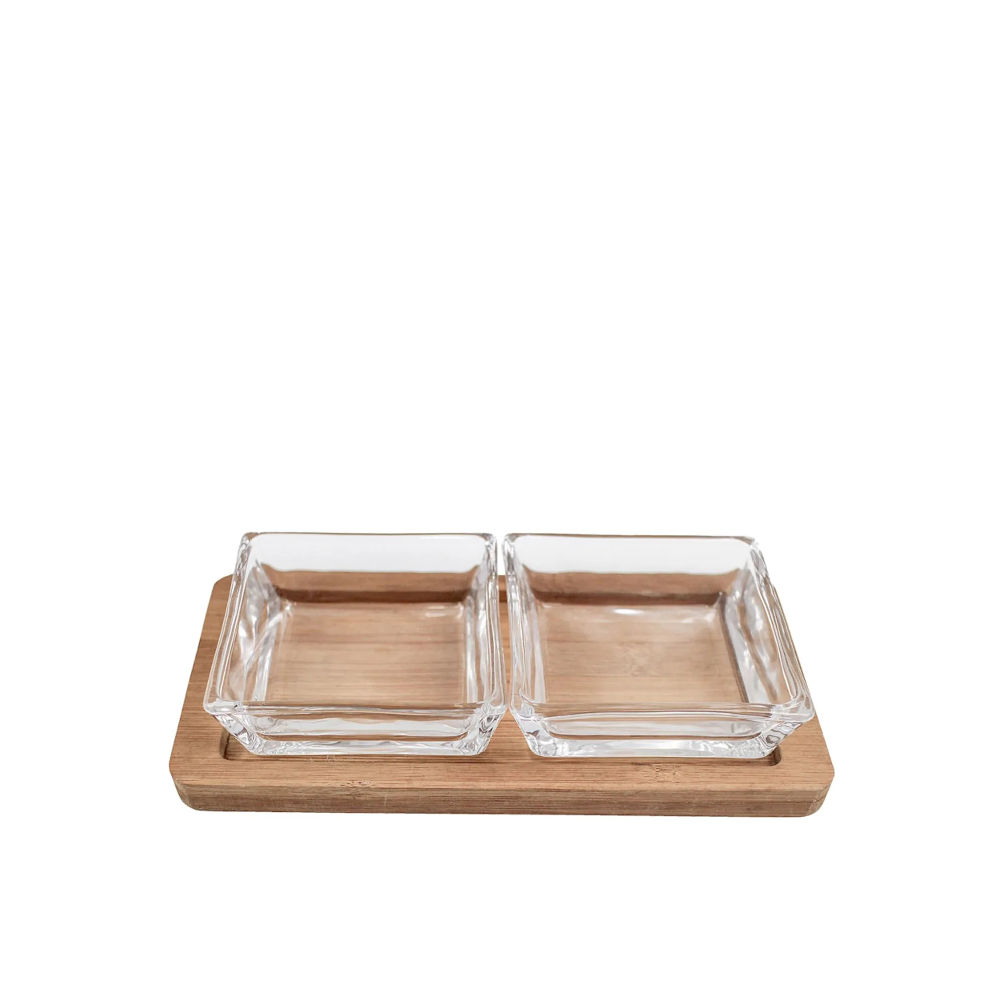 T&C Society Square Glass Bowl with Serving Tray 20cm Set 3pc Image 1