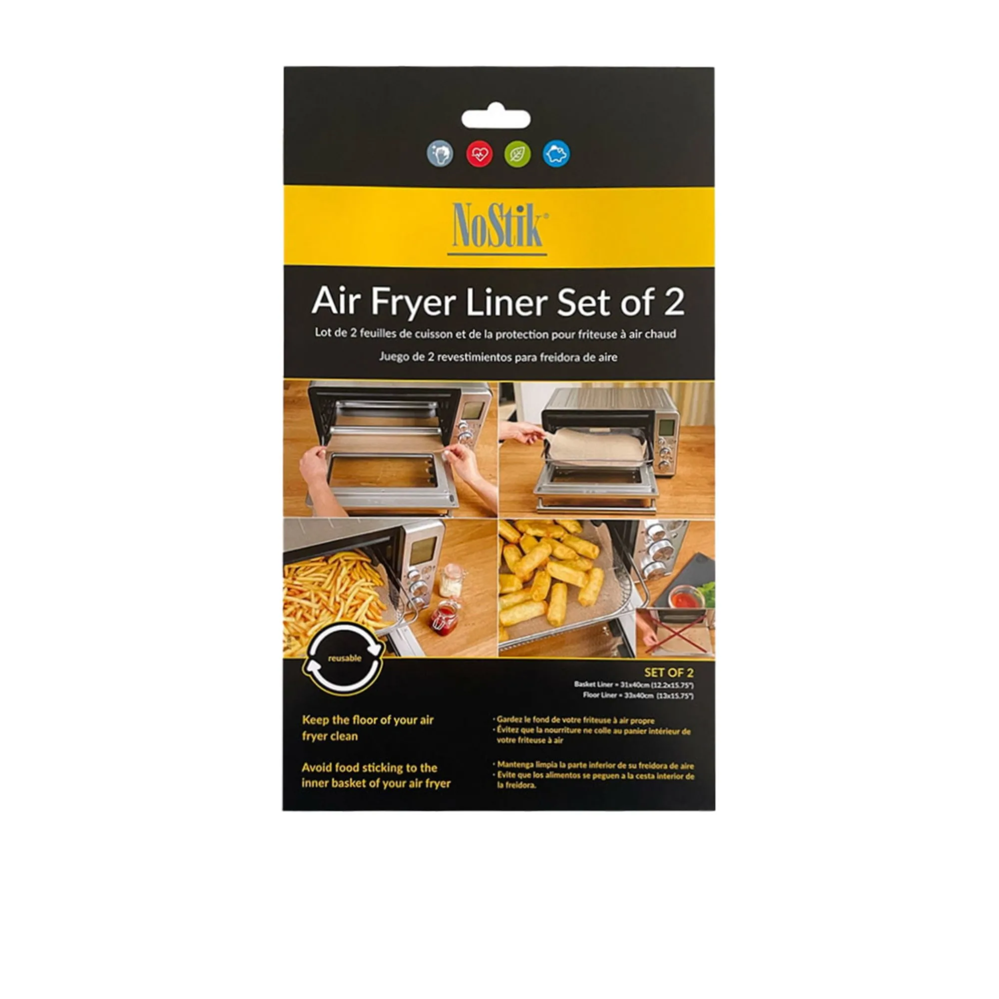 NoStik Rectangular Air Fryer Liner 40x31cm Set of 2 Image 1