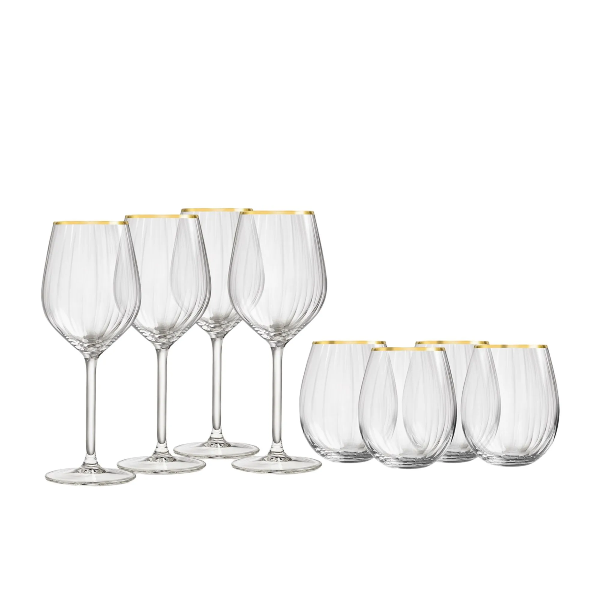 Royal Leerdam Scarlett Wine and Tumbler Glass with Gold Rim Set 8pc Image 1