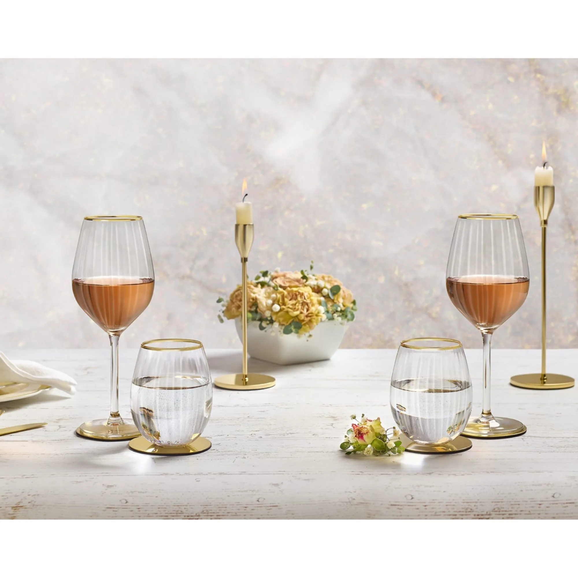 Royal Leerdam Scarlett Wine and Tumbler Glass with Gold Rim Set 8pc Image 2