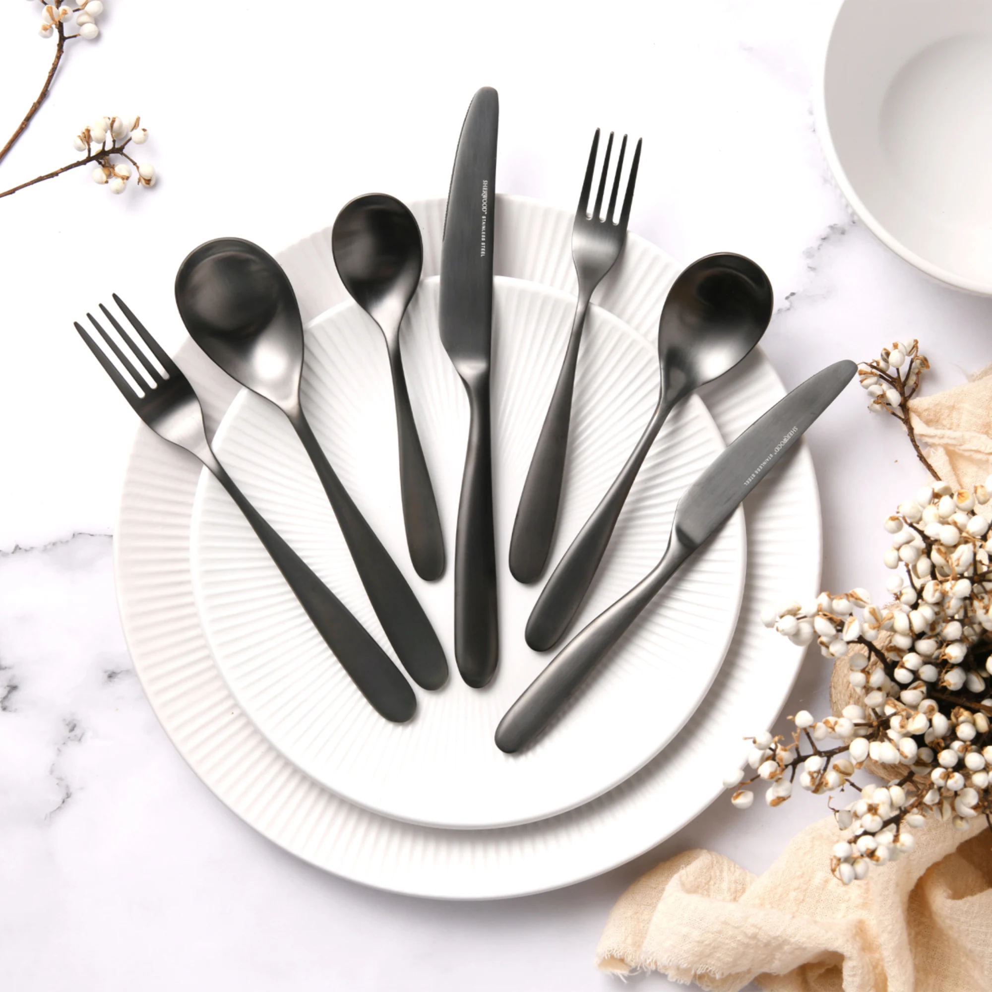 Sherwood Nouveau Cutlery Set 42pc Matte Black Image 2