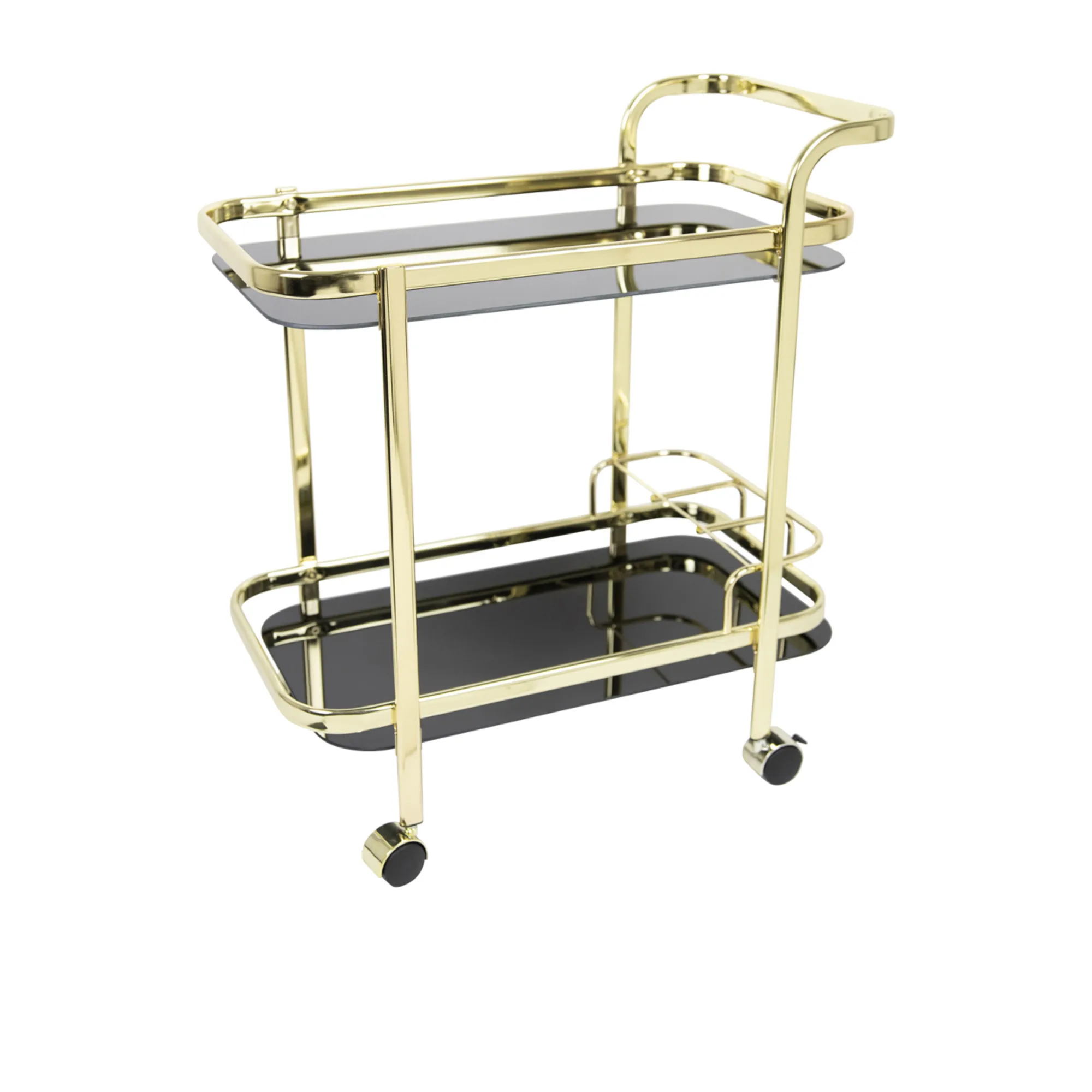 Windsor Bar Cart with Bottle Holder Gold Black Image 1