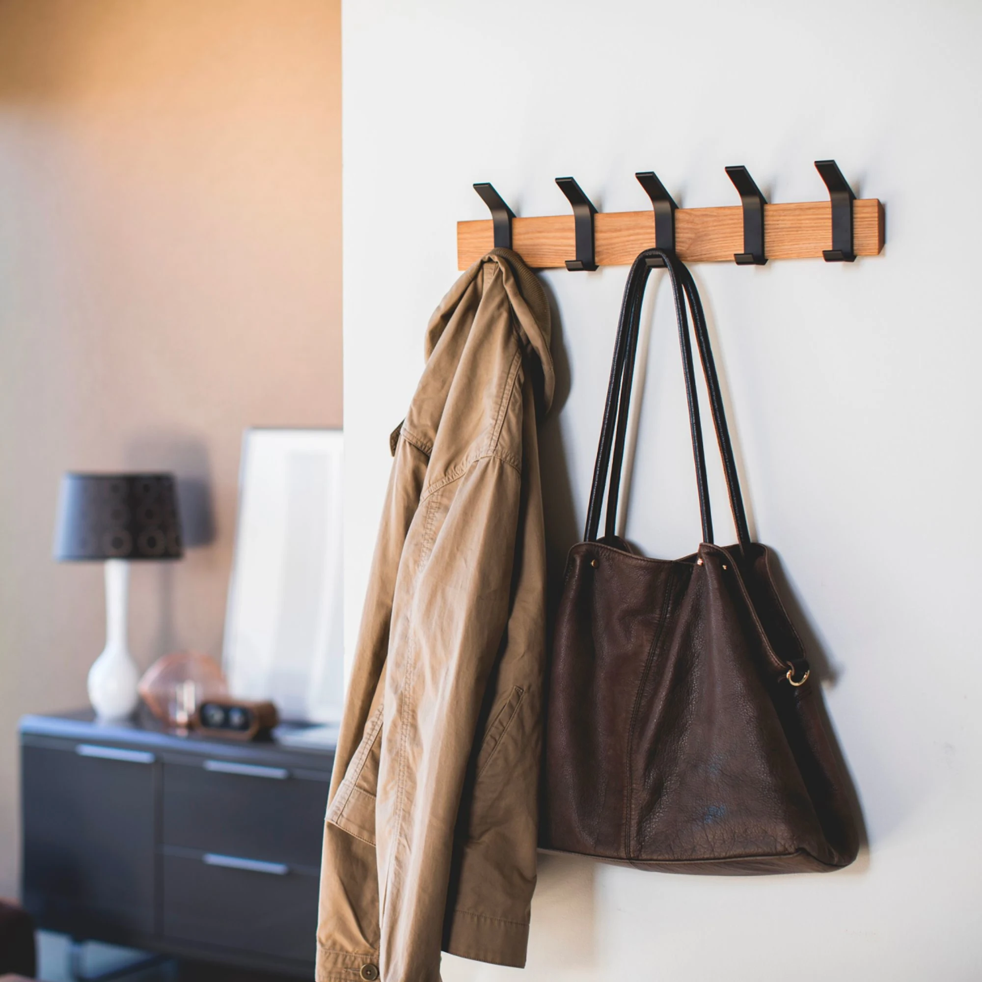 Yamazaki Rin Wall 5 Hook Coat Hanger Walnut Image 2
