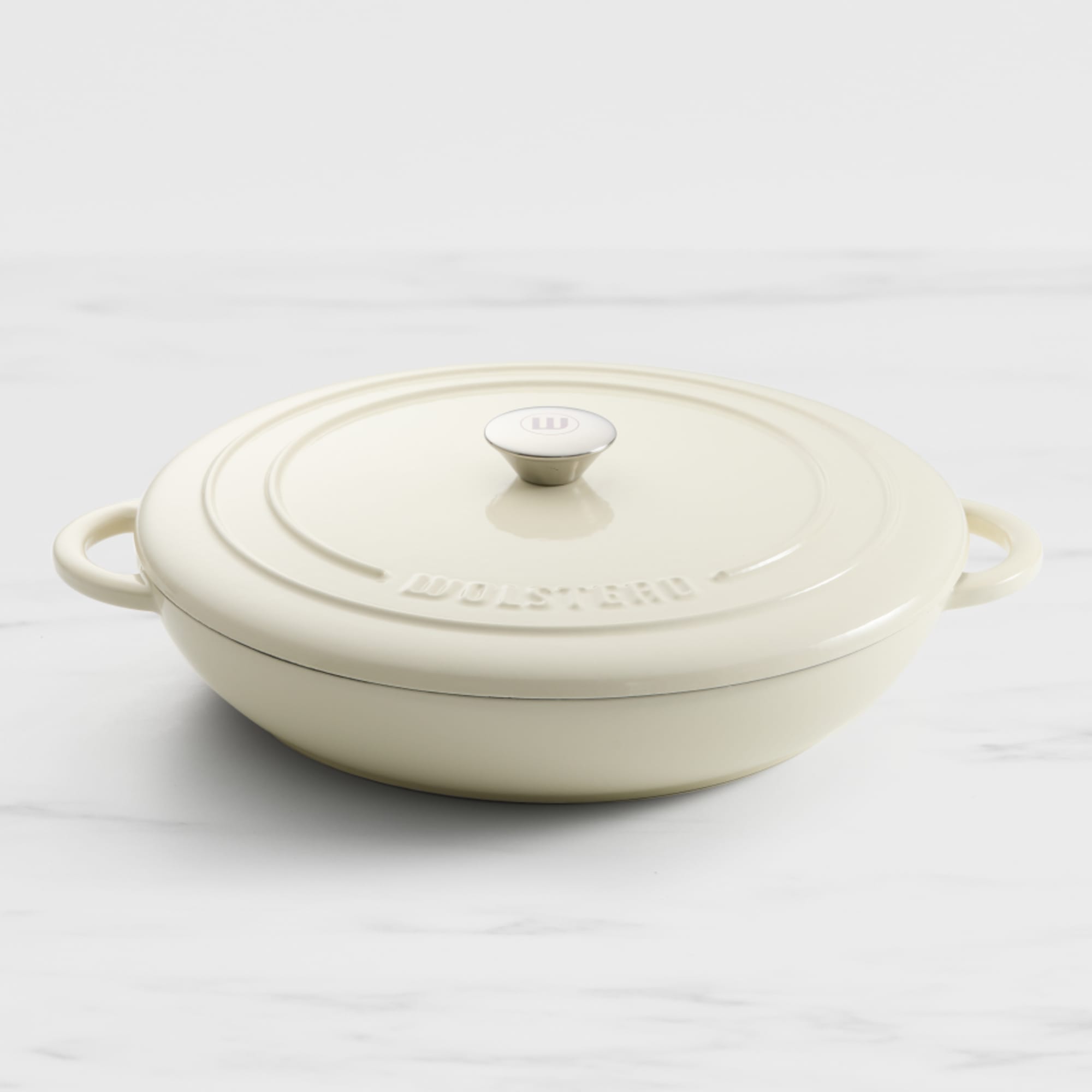 Wolstead Endure Round Enamel Cast Iron Shallow Casserole 30cm - 3.5L Ivory Image 1