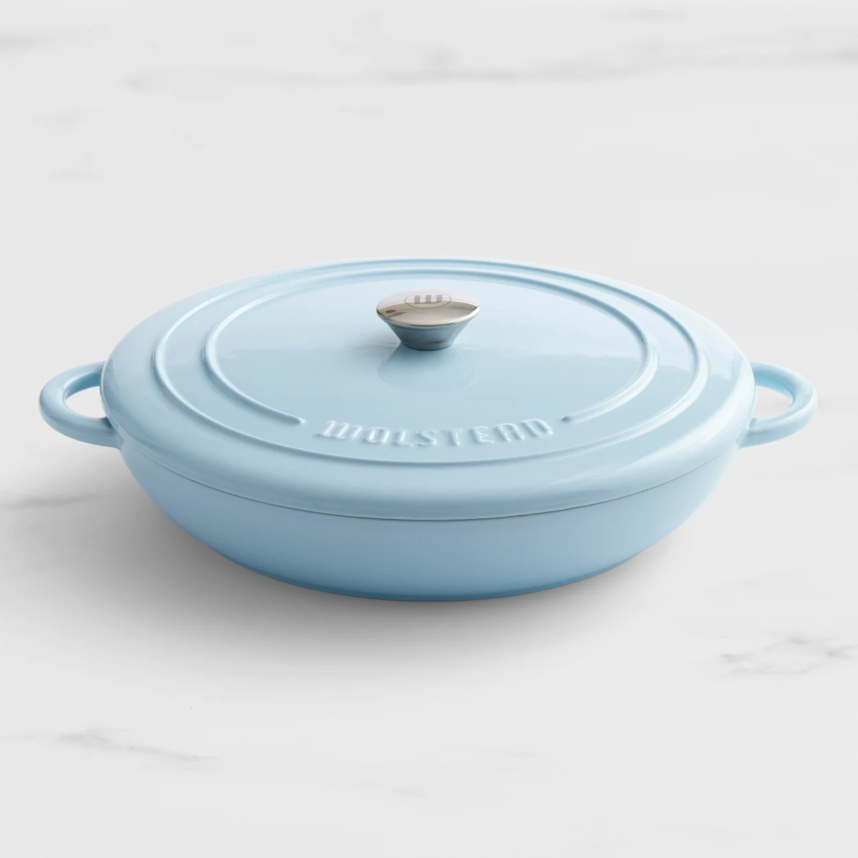 Wolstead Endure Round Enamel Cast Iron Shallow Casserole 30cm - 3.5L Ice Blue Image 1