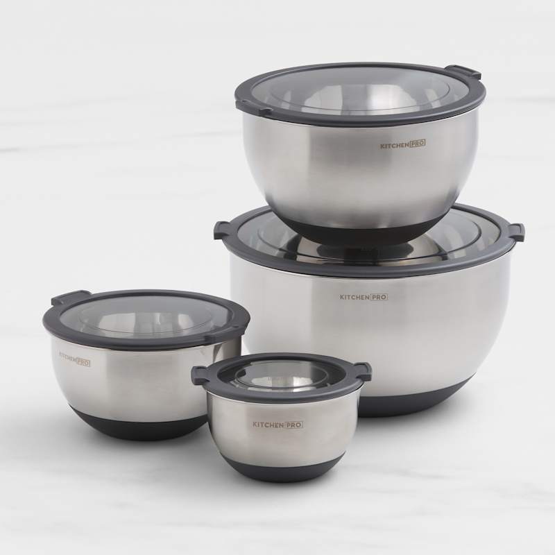 Kitchen Pro Mixwell Mixing Bowl with Clear Lid 4pc Grey | Kitchen ...